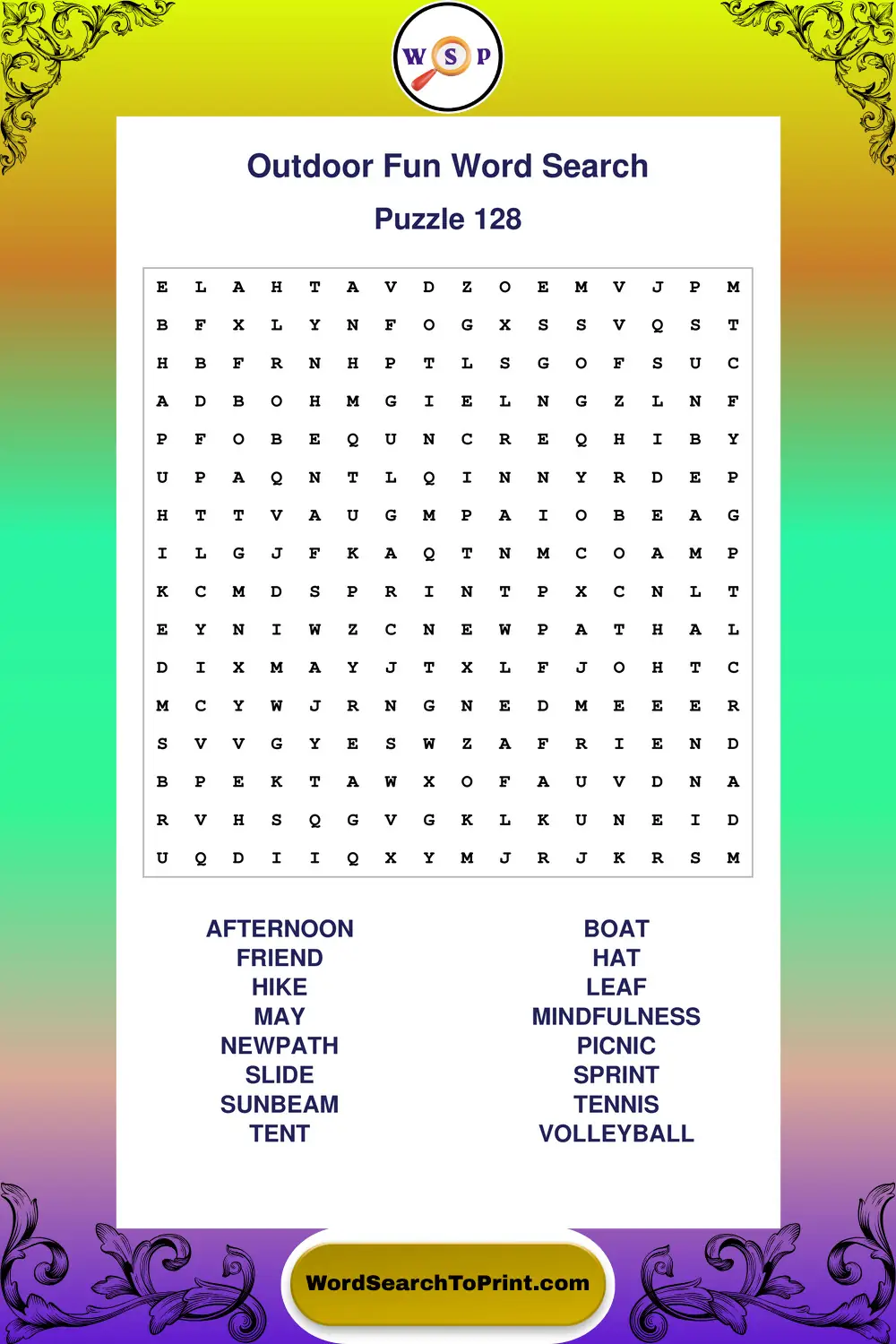 Outdoor Fun Word Search Puzzle 128
