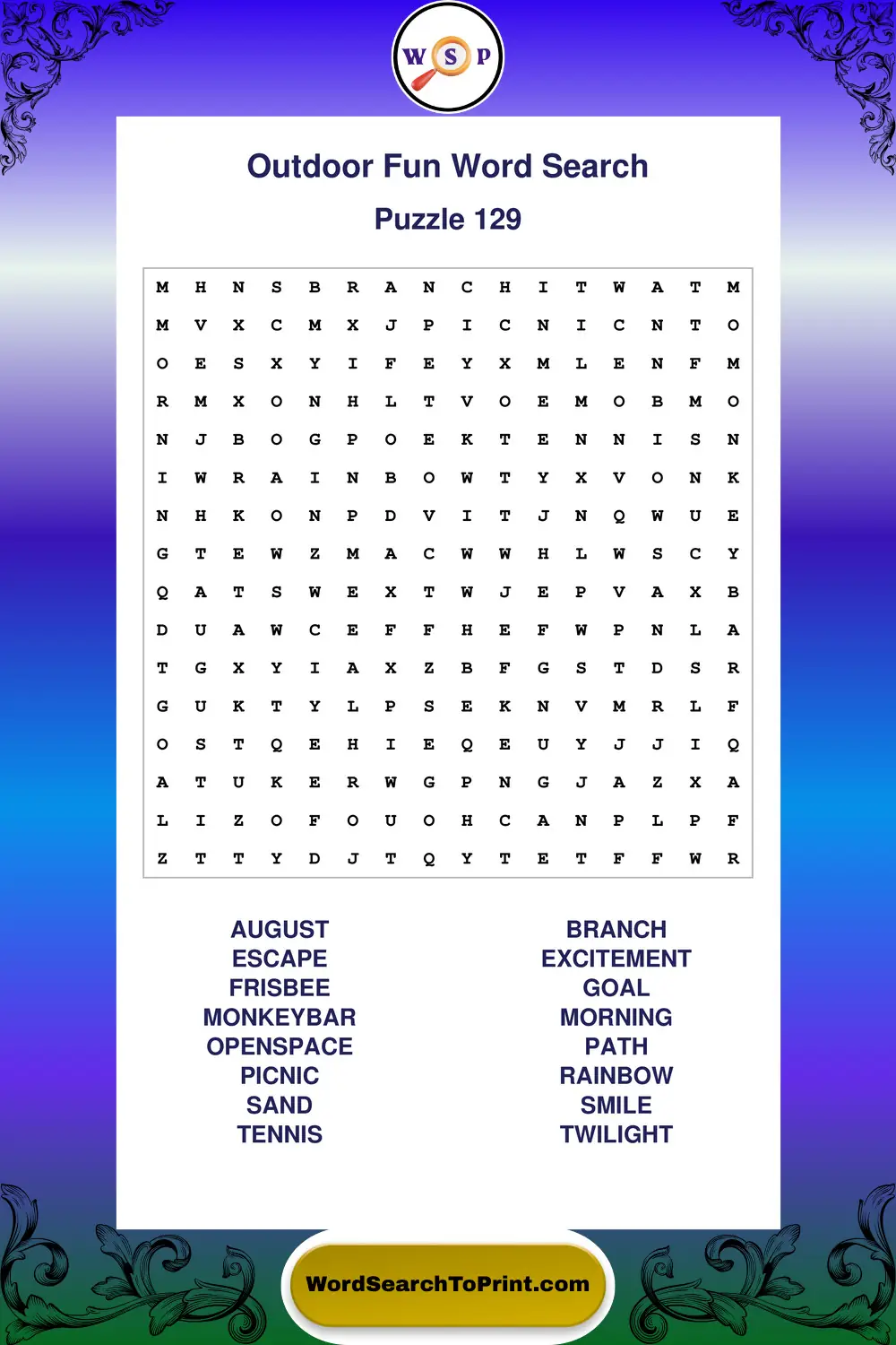 Outdoor Fun Word Search Puzzle 129