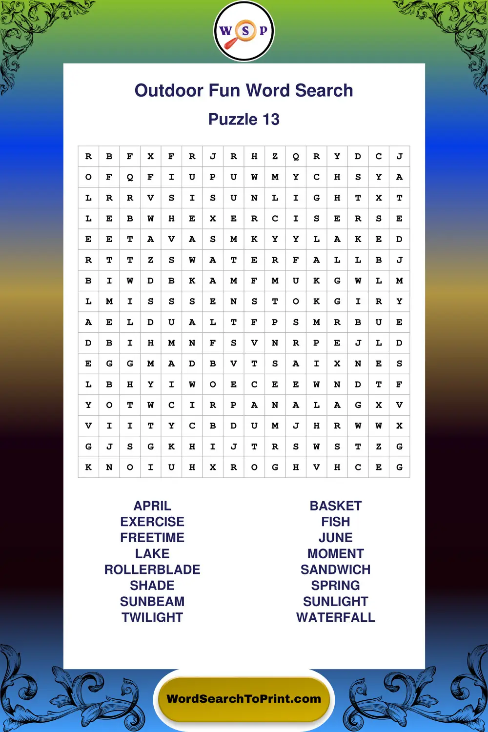 Outdoor Fun Word Search Puzzle 13
