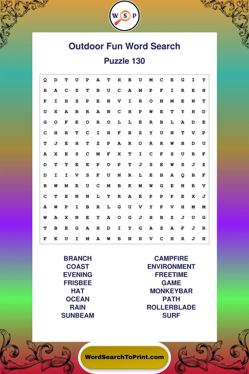 Outdoor Fun Word Search Puzzle 130