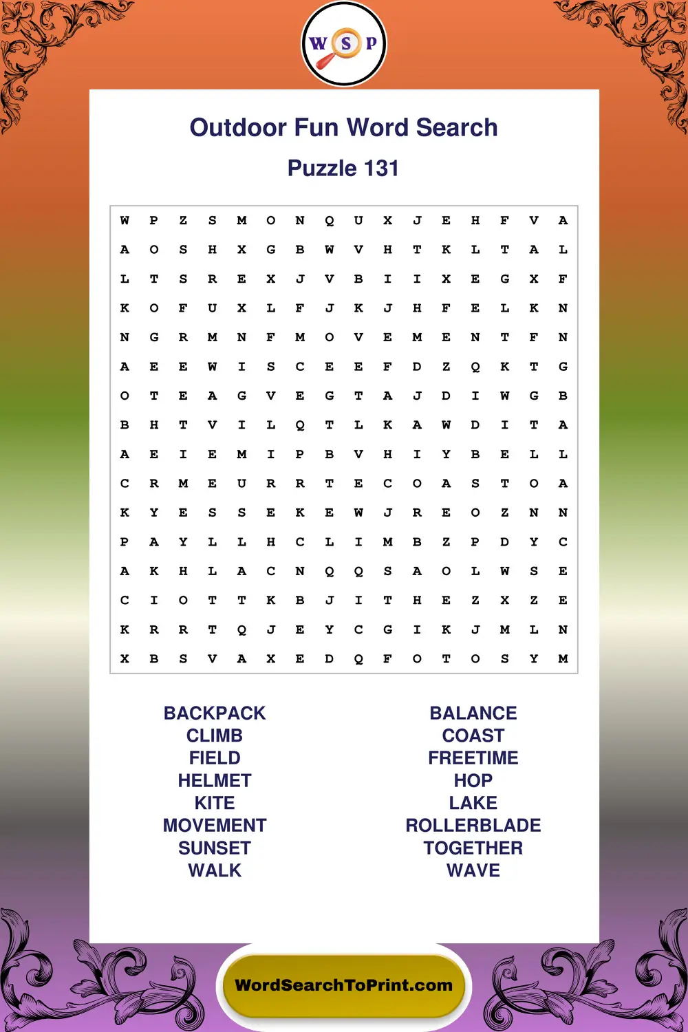 Outdoor Fun Word Search Puzzle 131
