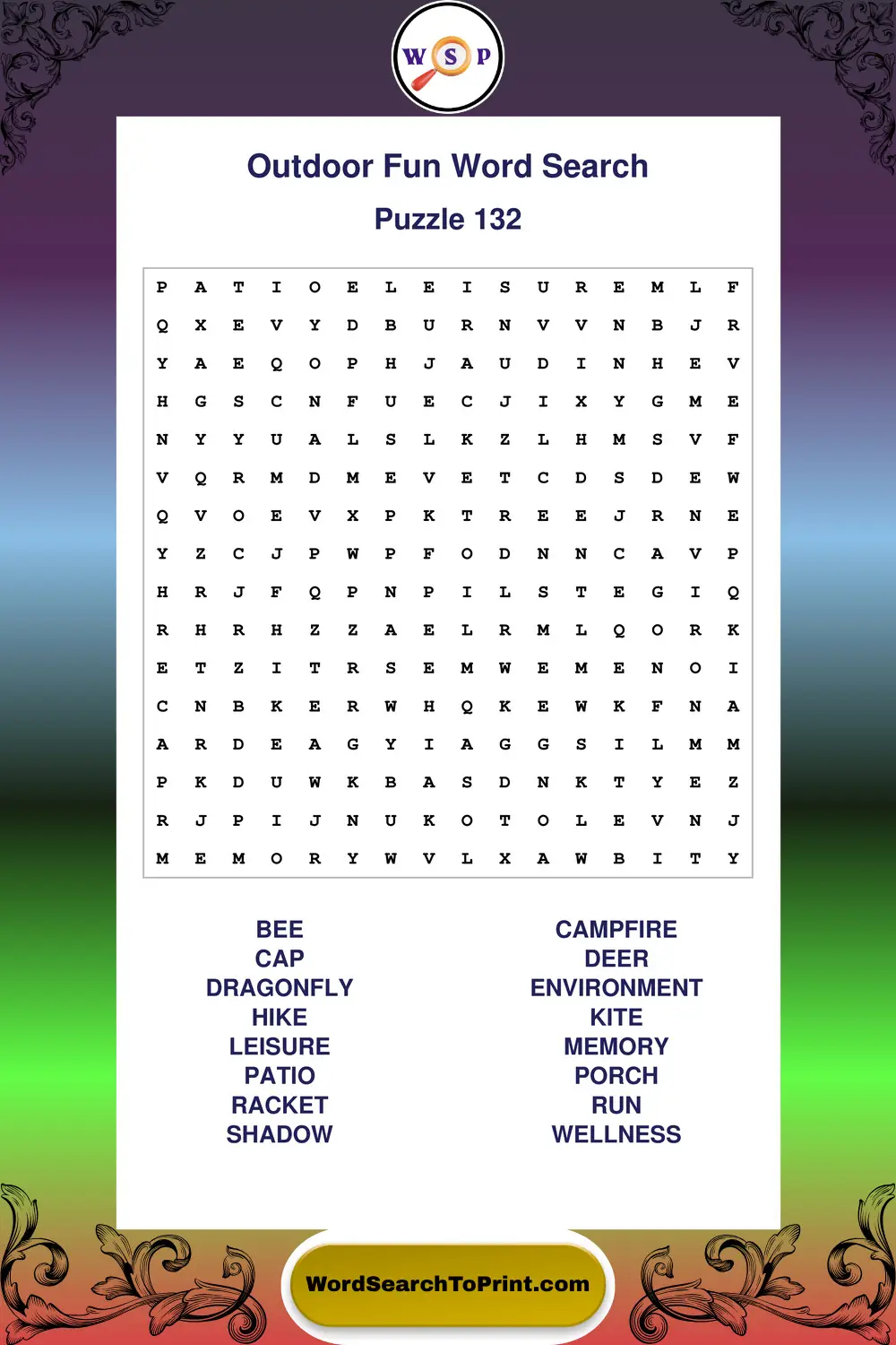 Outdoor Fun Word Search Puzzle 132