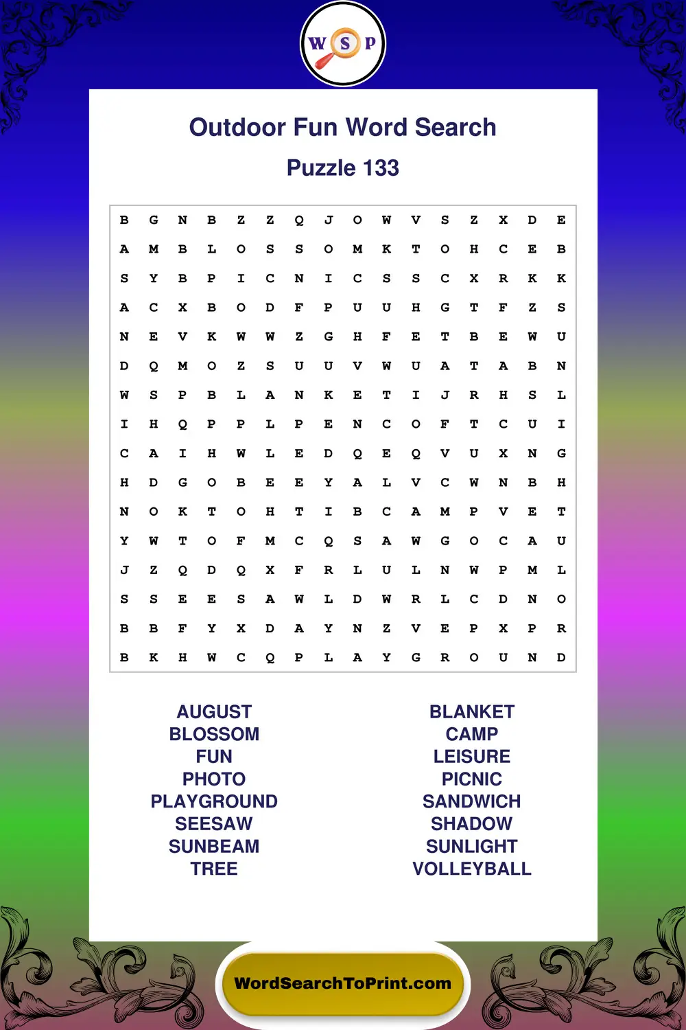 Outdoor Fun Word Search Puzzle 133