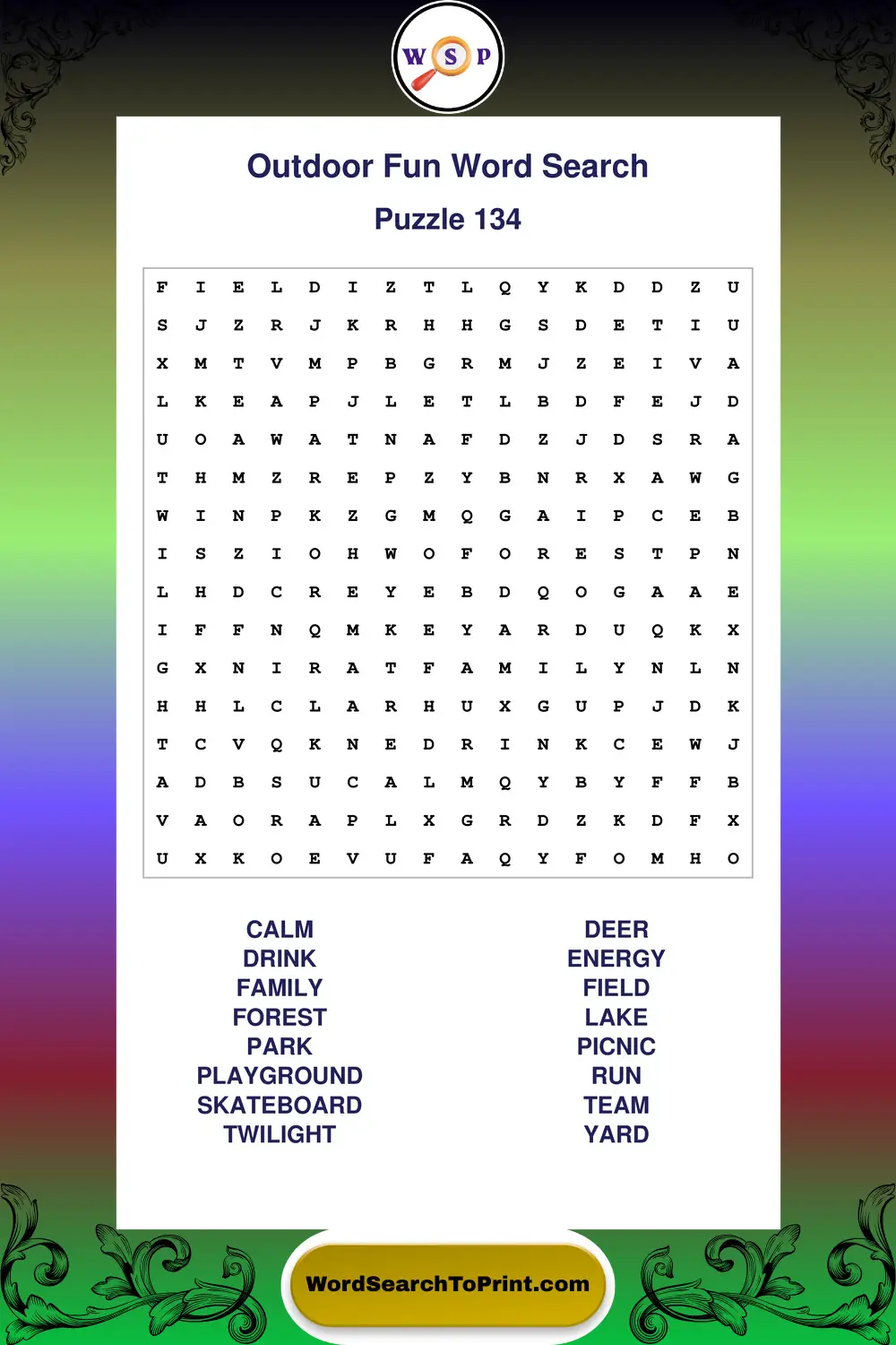 Outdoor Fun Word Search Puzzle 134