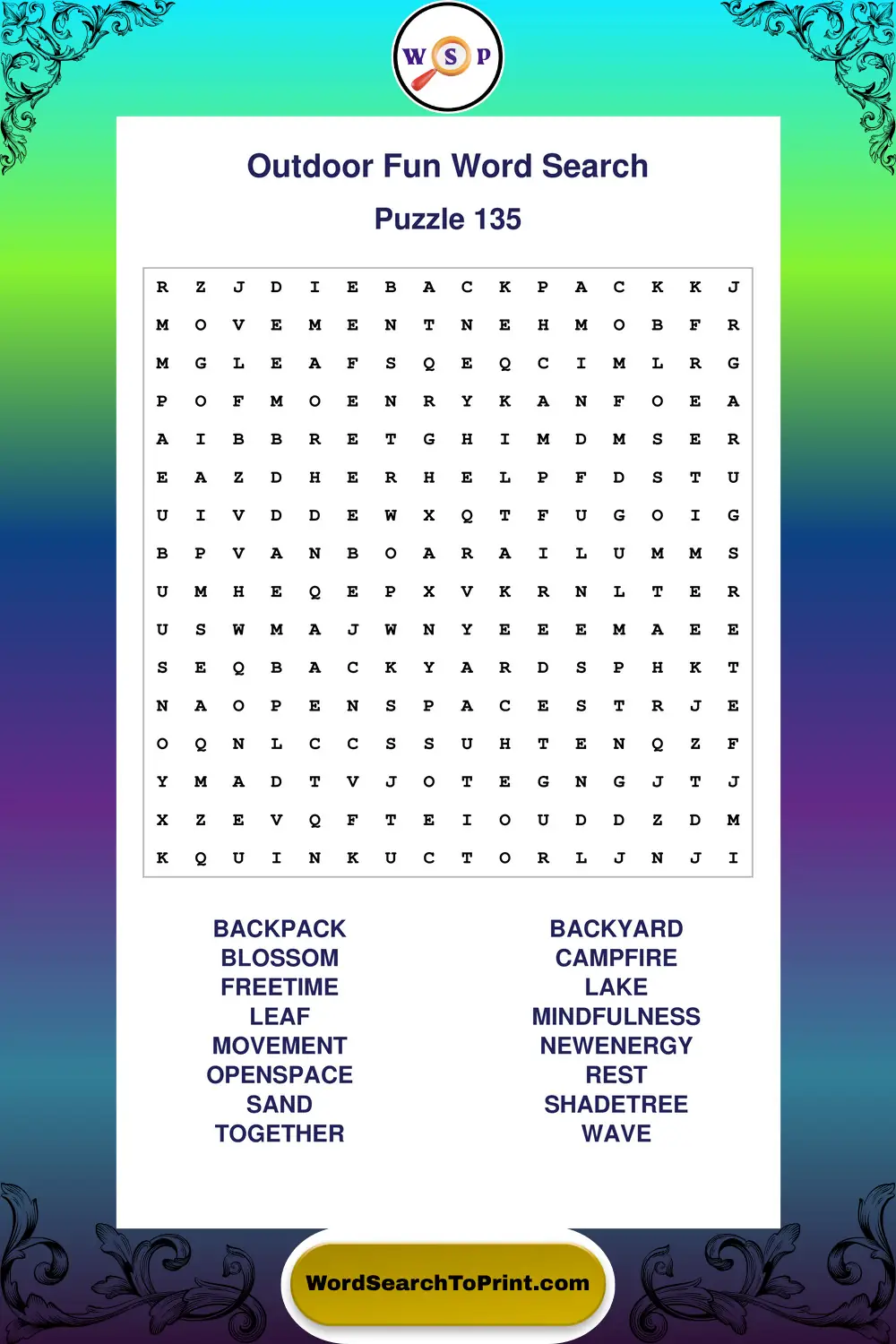 Outdoor Fun Word Search Puzzle 135