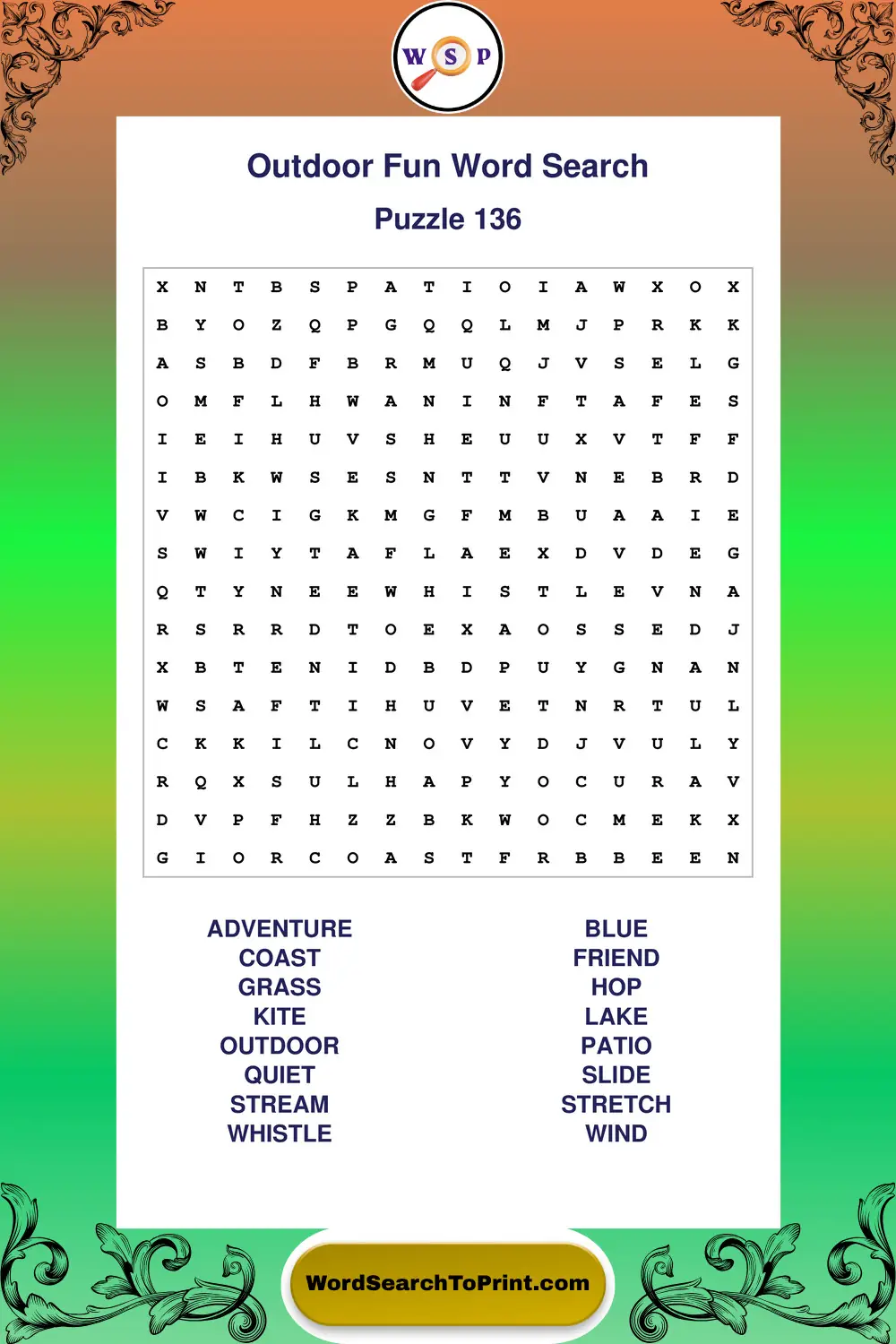 Outdoor Fun Word Search Puzzle 136