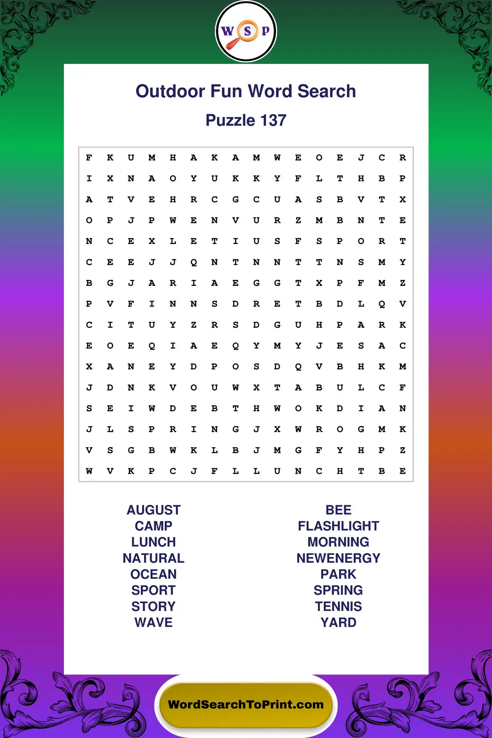 Outdoor Fun Word Search Puzzle 137