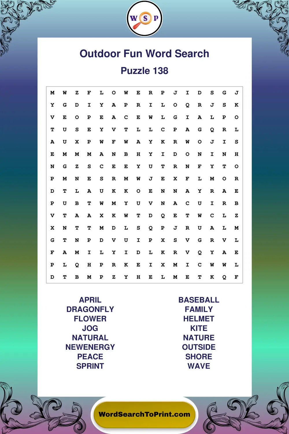 Outdoor Fun Word Search Puzzle 138