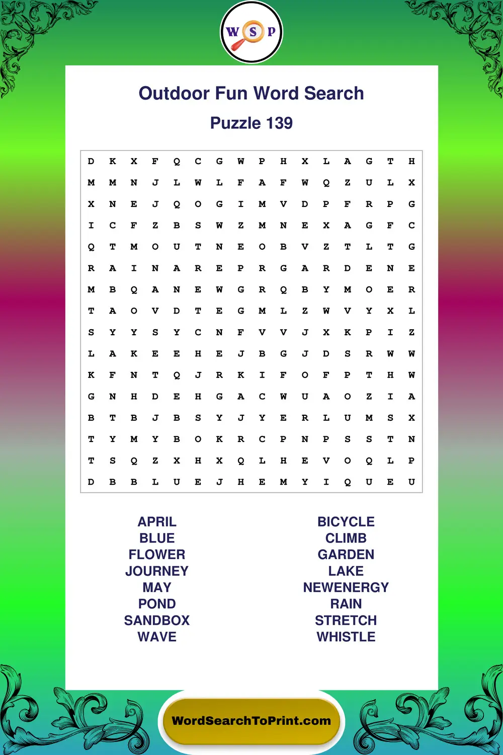 Outdoor Fun Word Search Puzzle 139