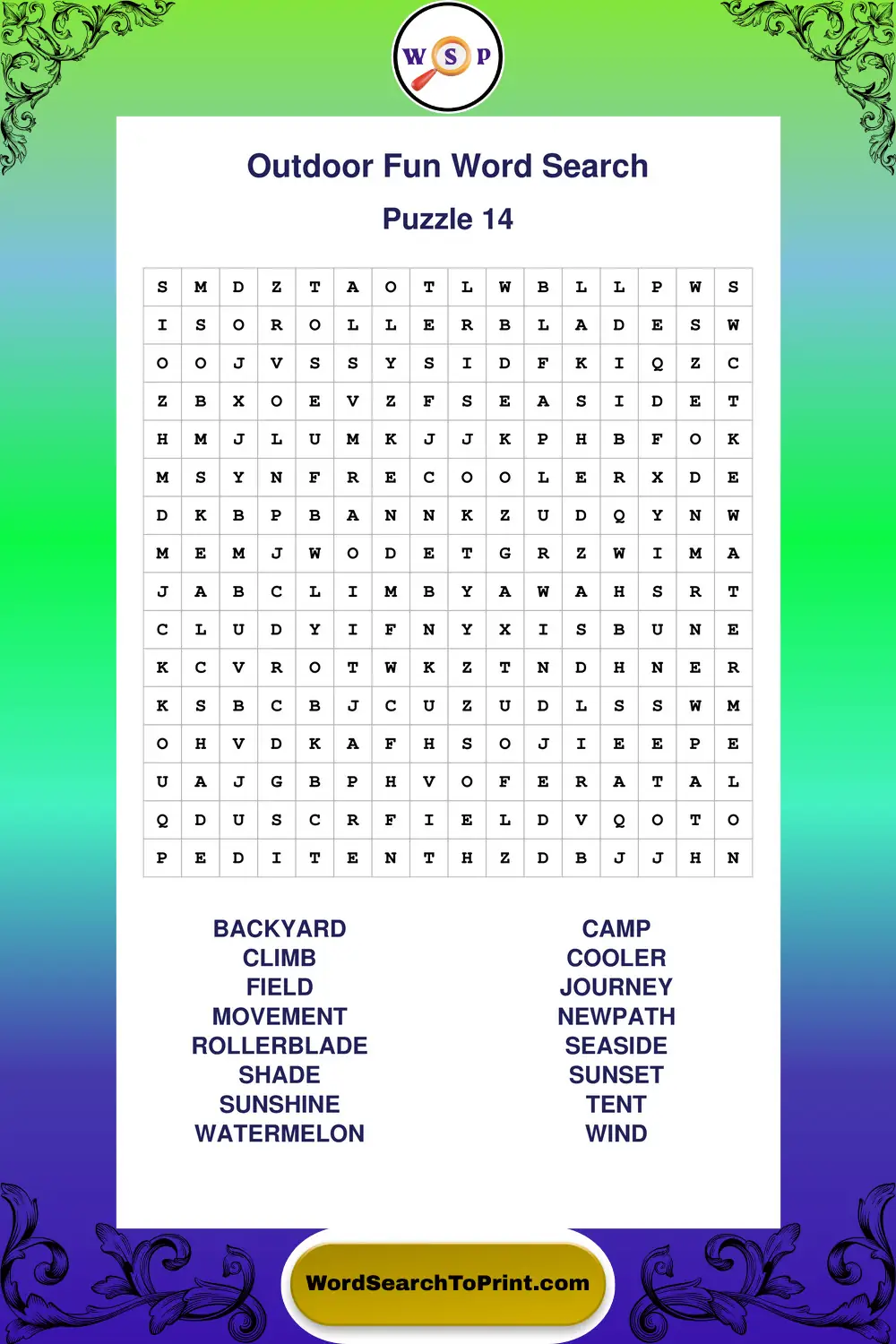 Outdoor Fun Word Search Puzzle 14