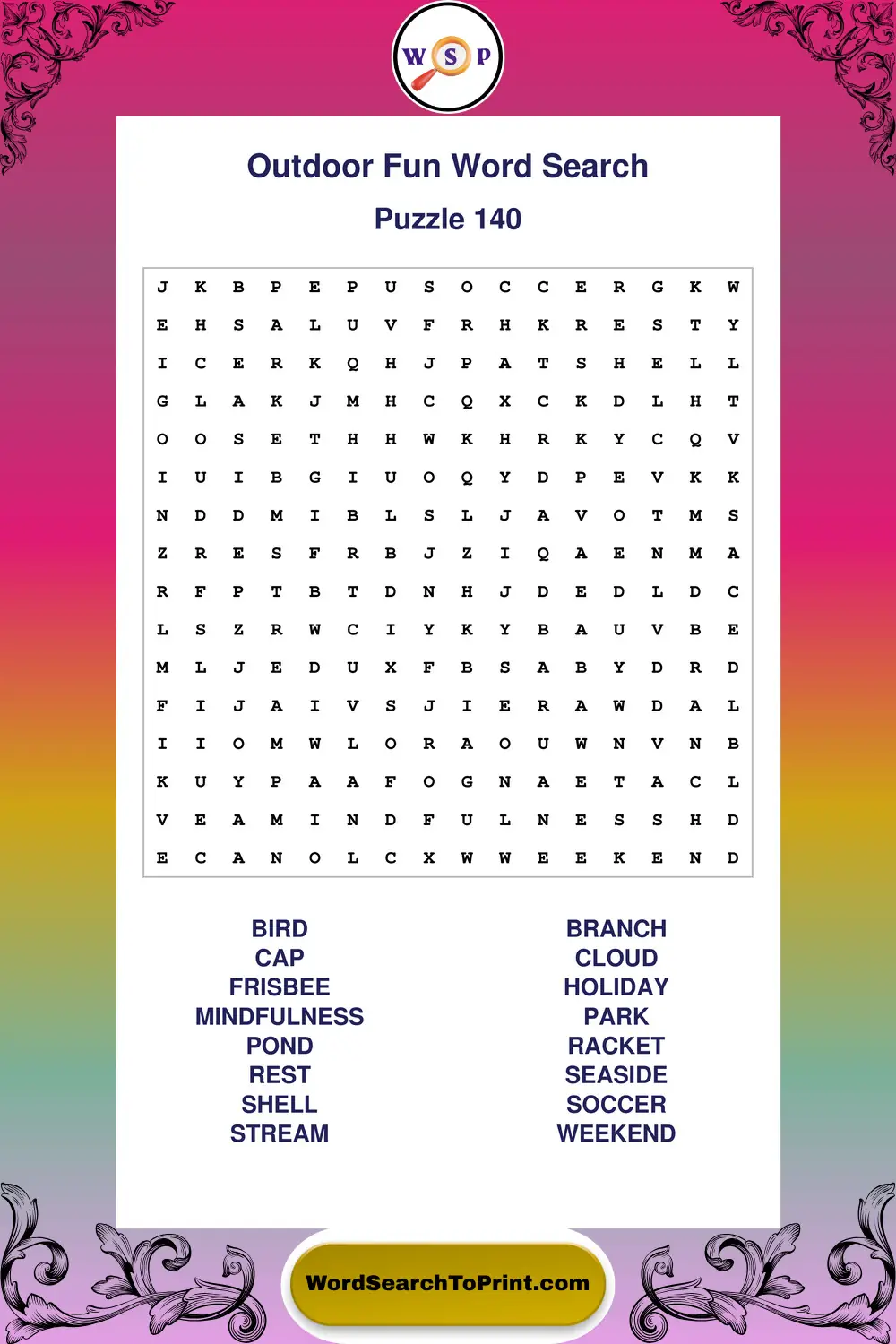 Outdoor Fun Word Search Puzzle 140