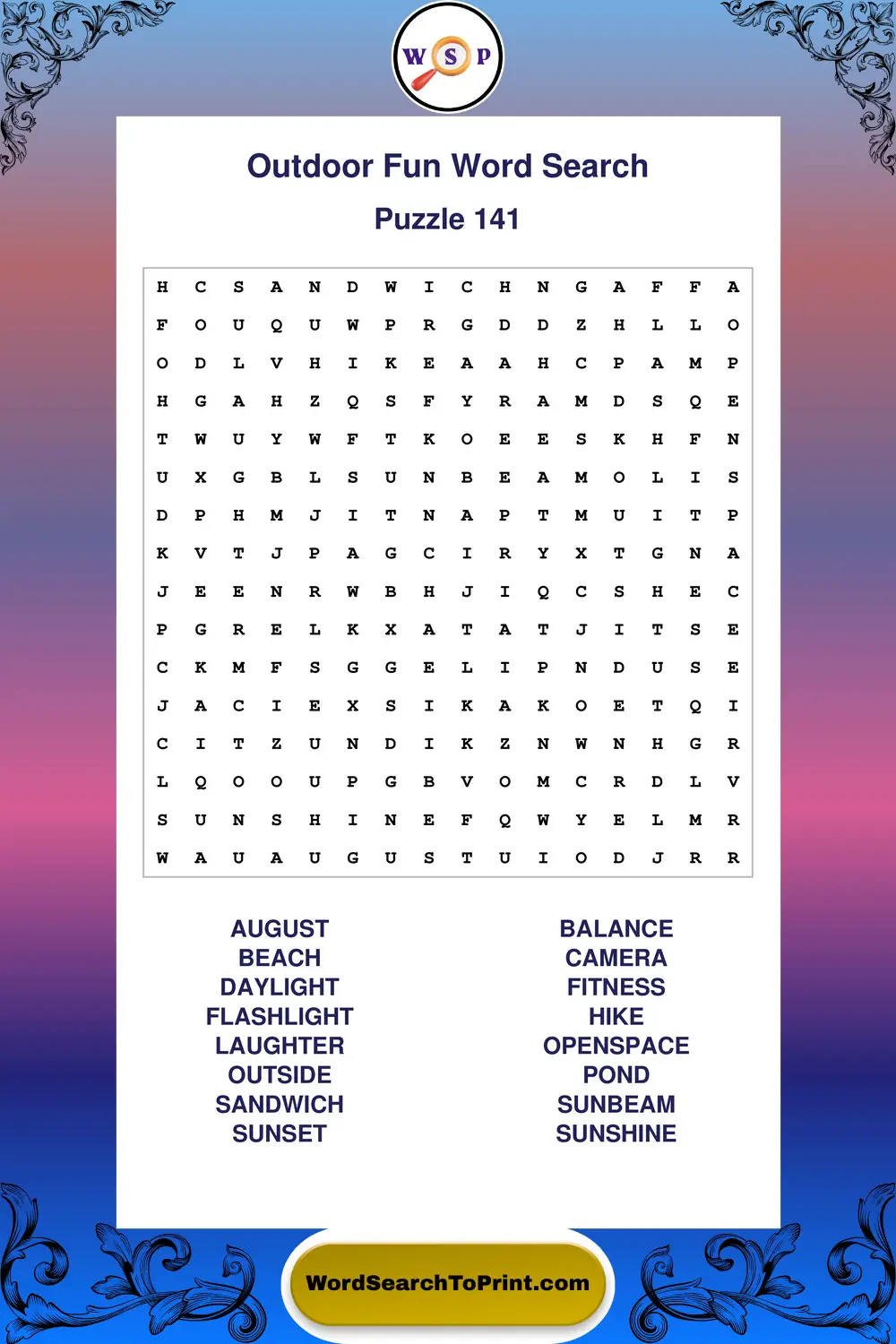 Outdoor Fun Word Search Puzzle 141