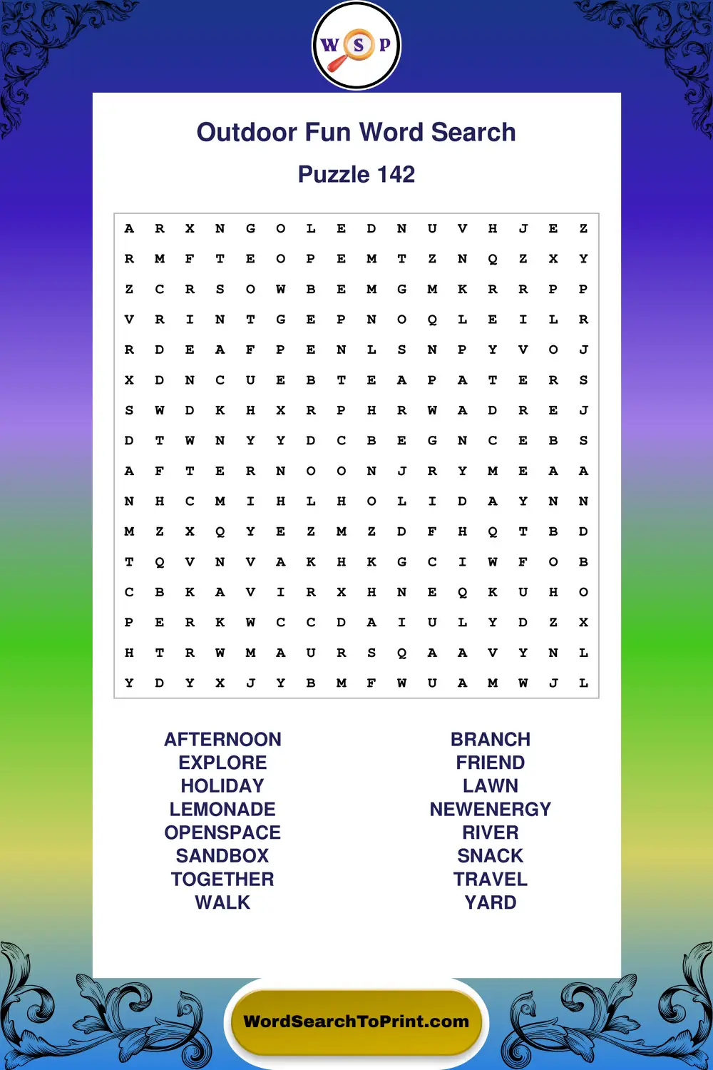 Outdoor Fun Word Search Puzzle 142