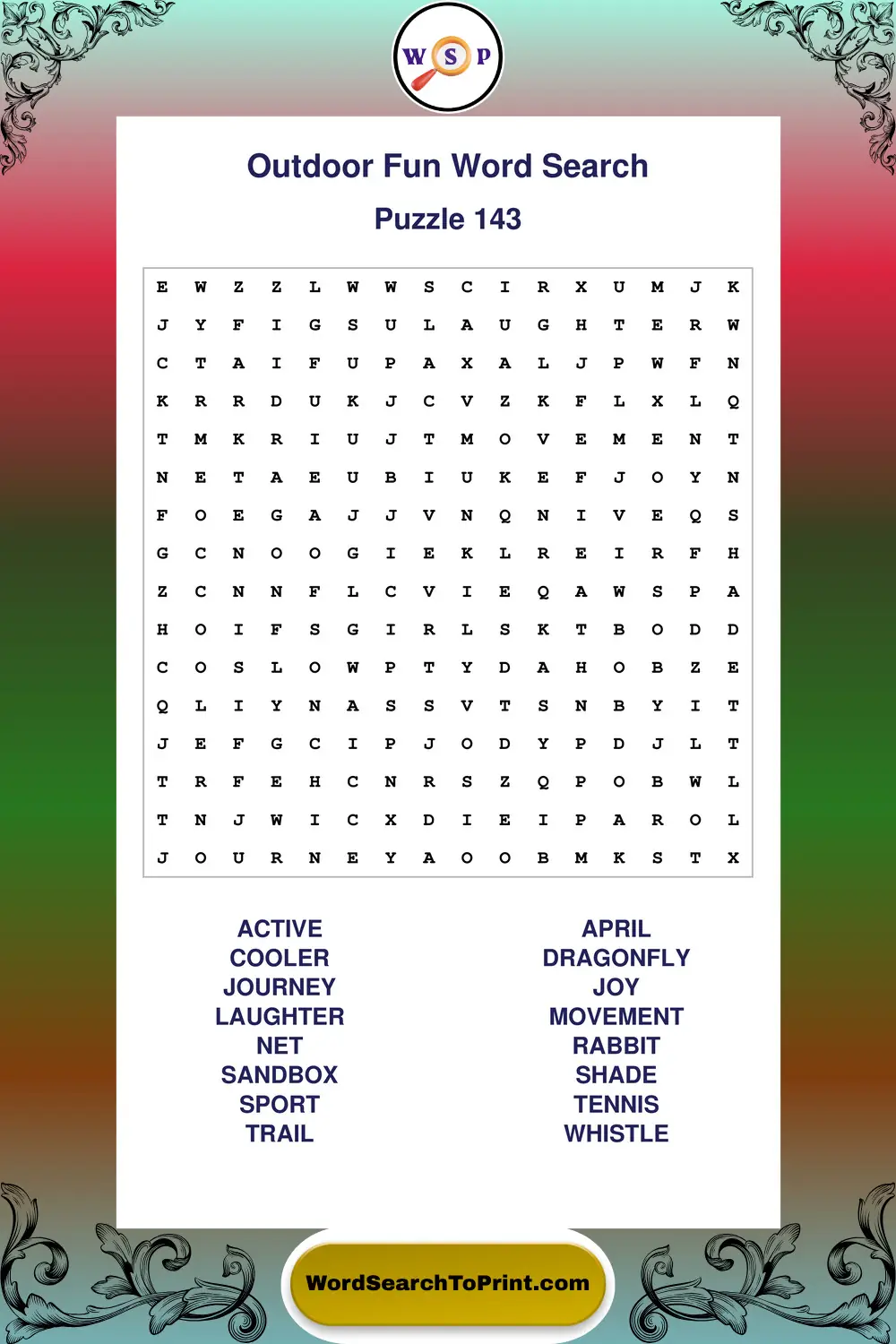 Outdoor Fun Word Search Puzzle 143