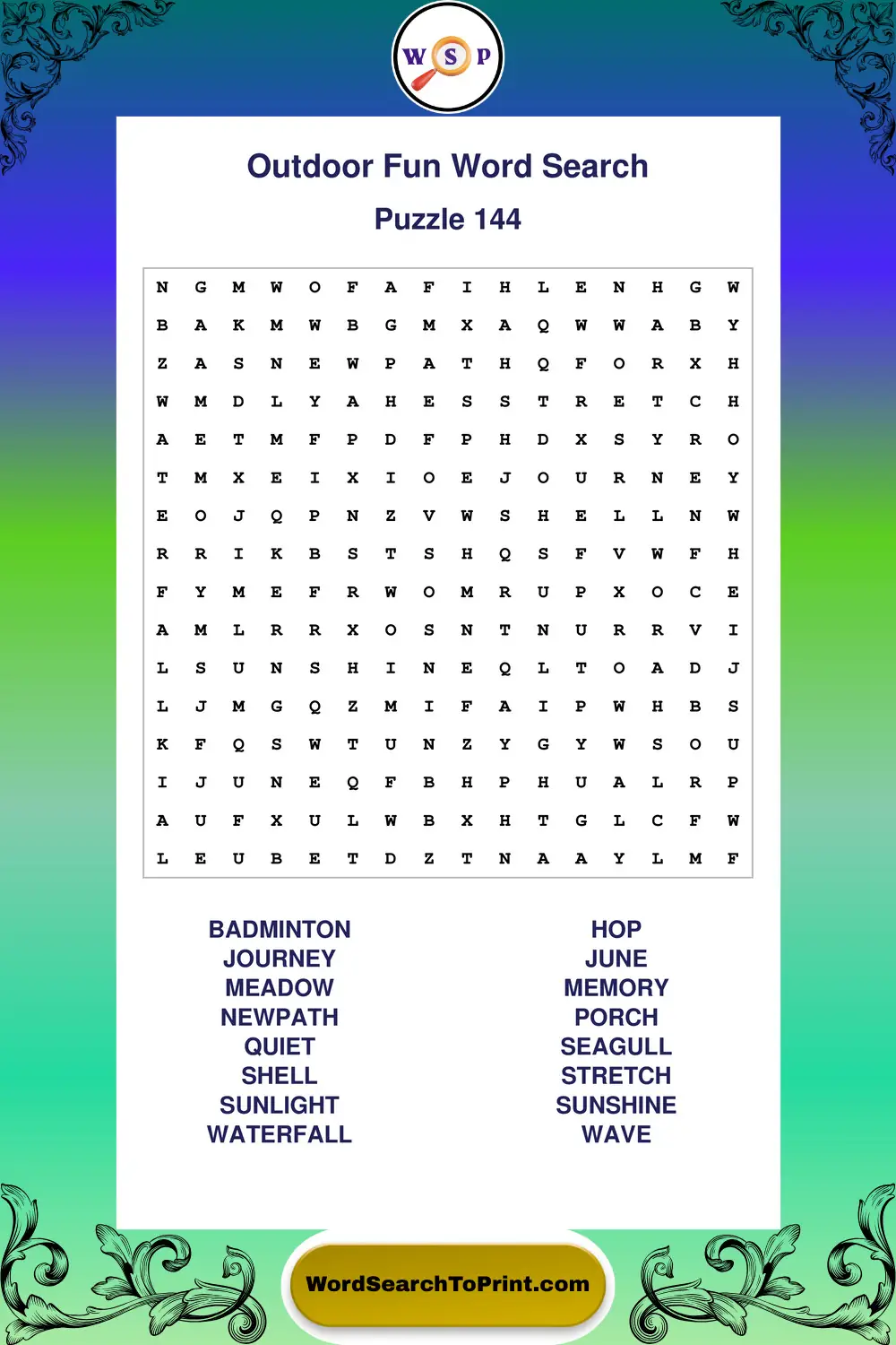 Outdoor Fun Word Search Puzzle 144