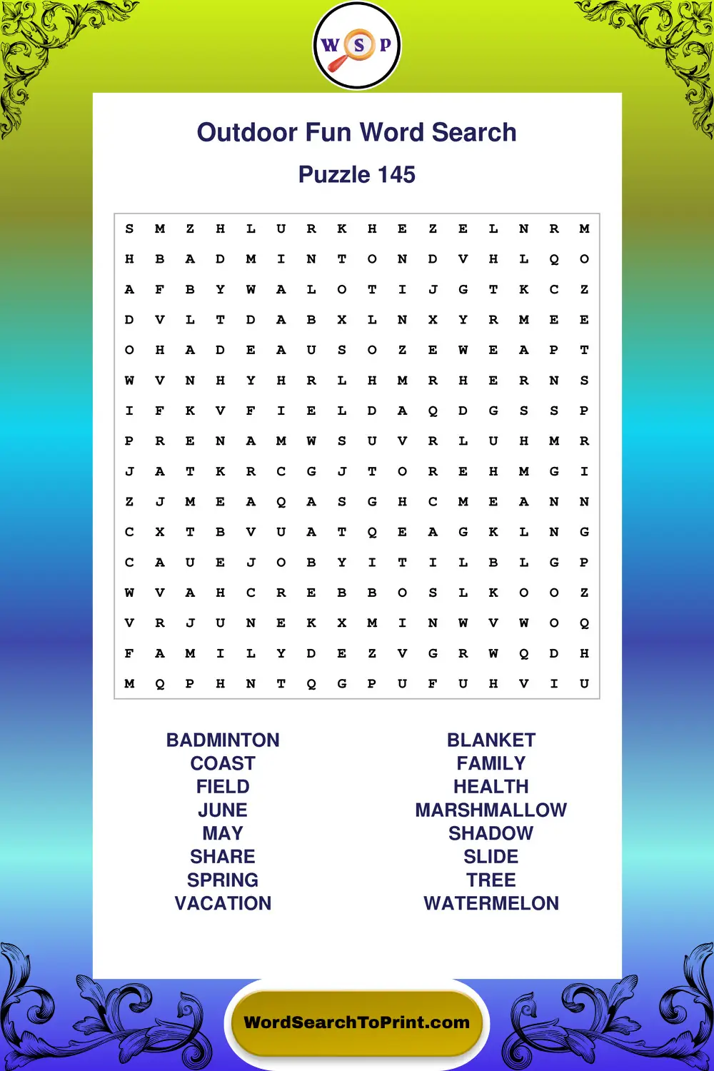 Outdoor Fun Word Search Puzzle 145