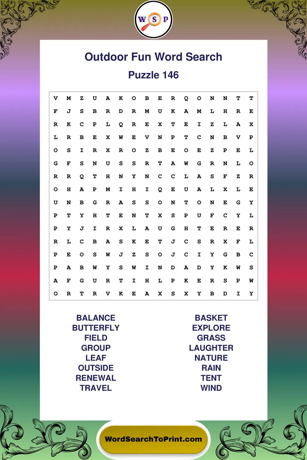 Outdoor Fun Word Search Puzzle 146
