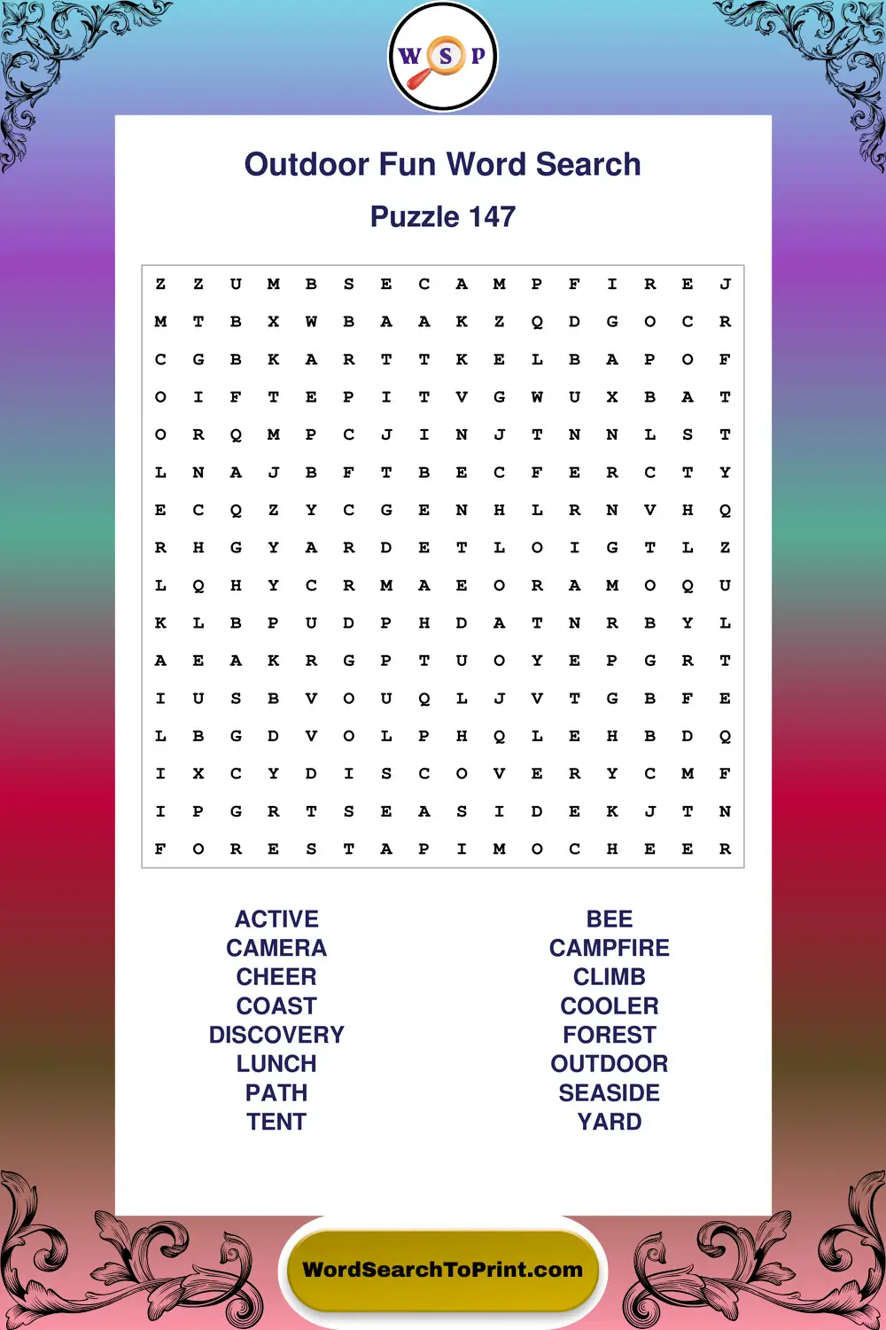 Outdoor Fun Word Search Puzzle 147