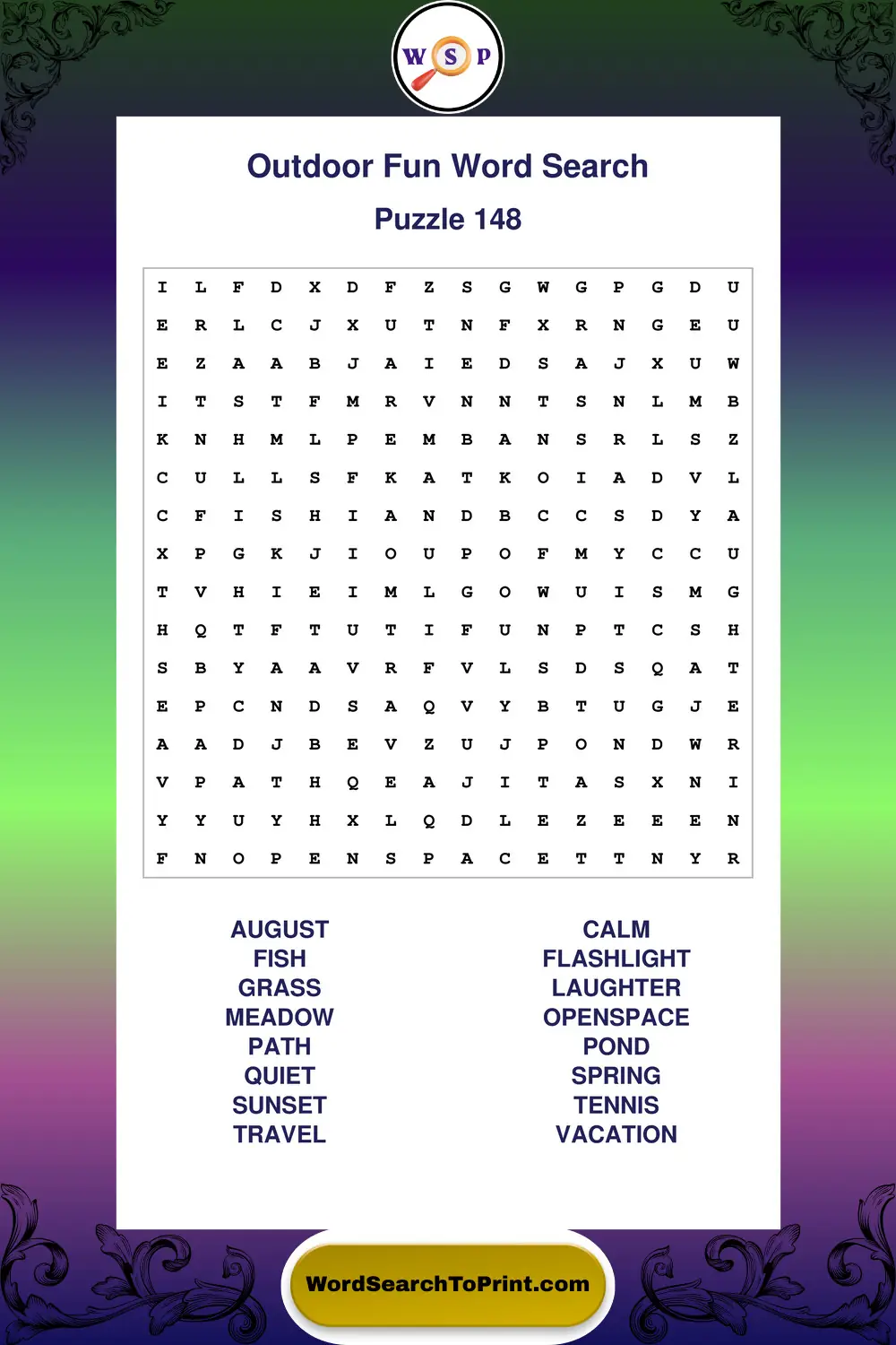 Outdoor Fun Word Search Puzzle 148