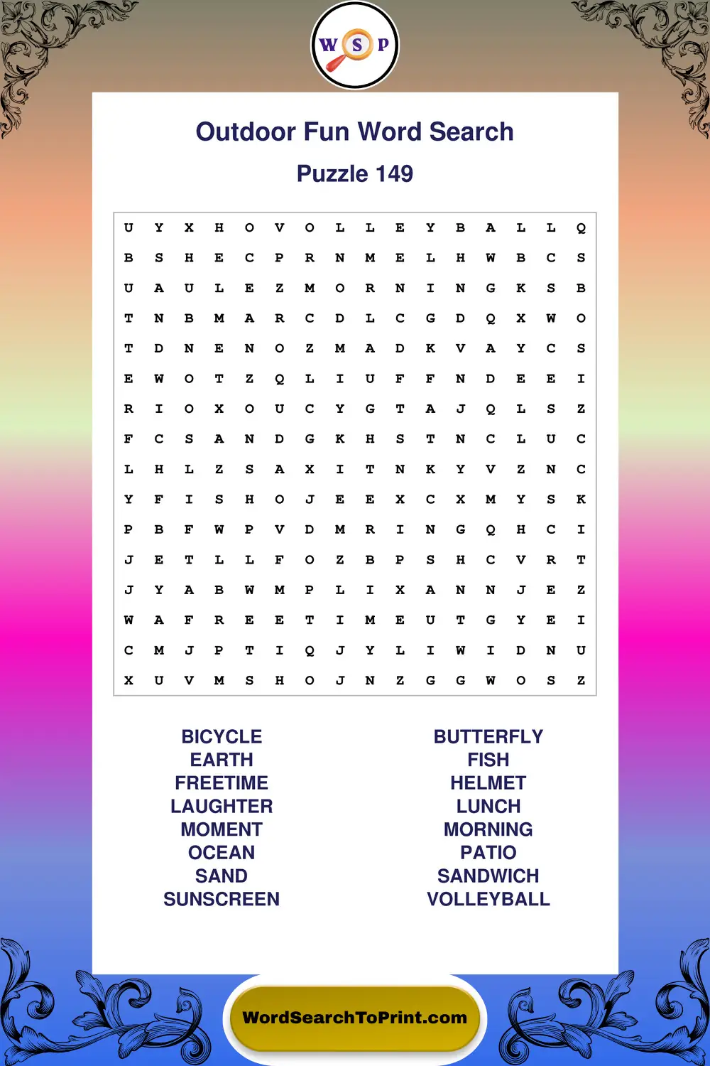 Outdoor Fun Word Search Puzzle 149