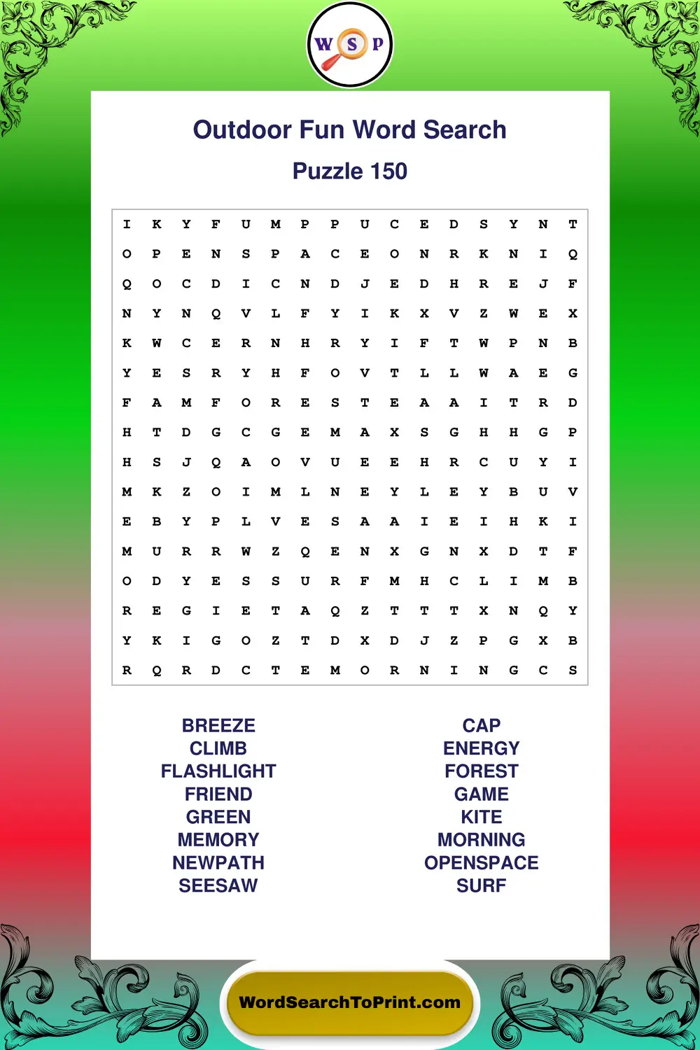 Outdoor Fun Word Search Puzzle 150