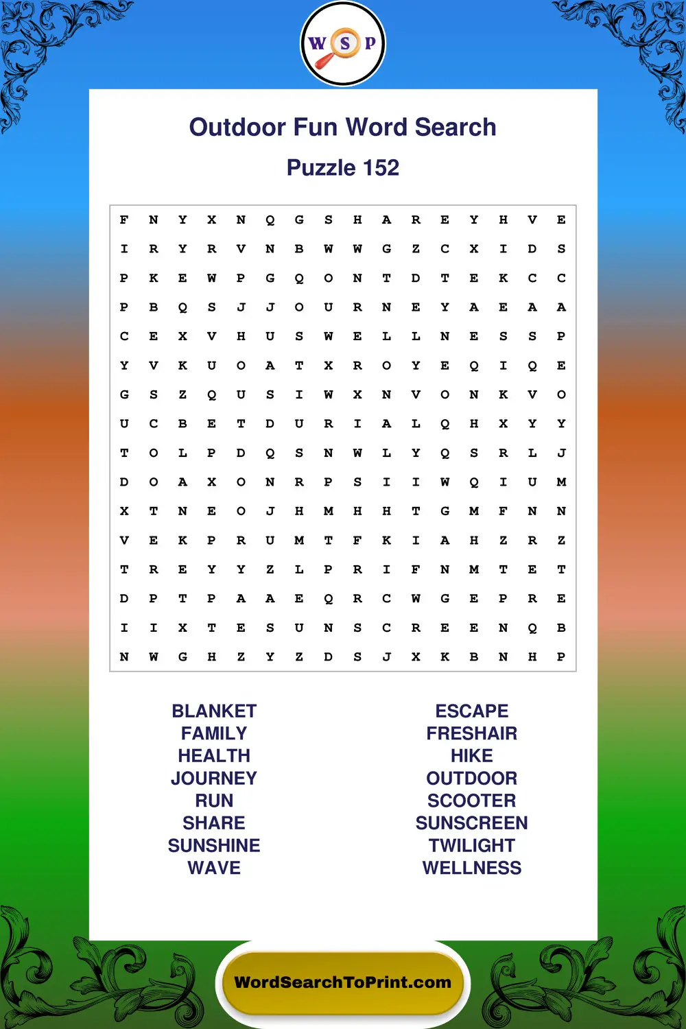 Outdoor Fun Word Search Puzzle 152