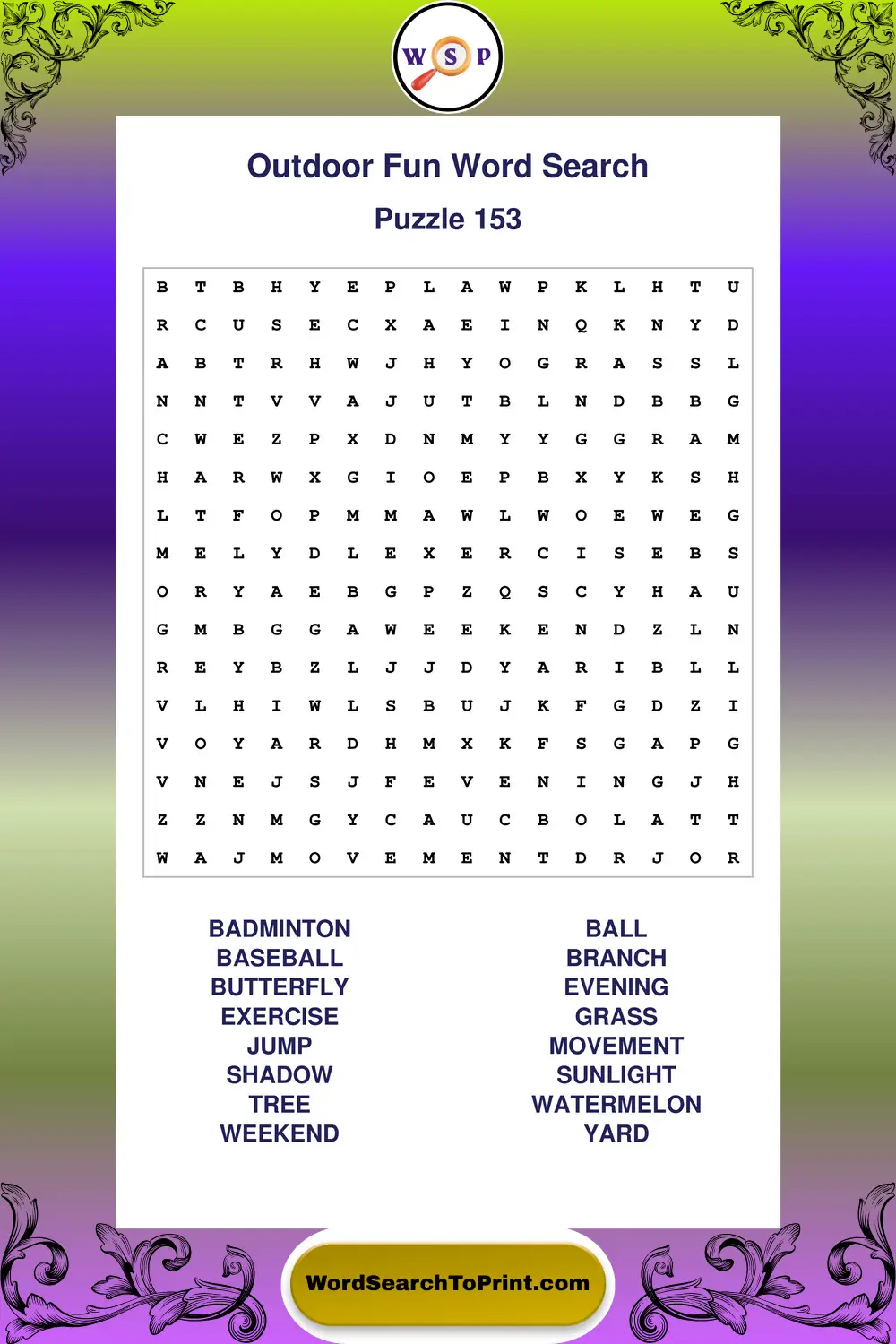 Outdoor Fun Word Search Puzzle 153