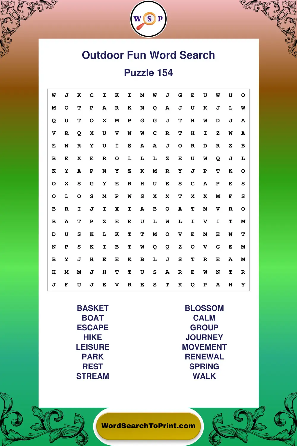 Outdoor Fun Word Search Puzzle 154