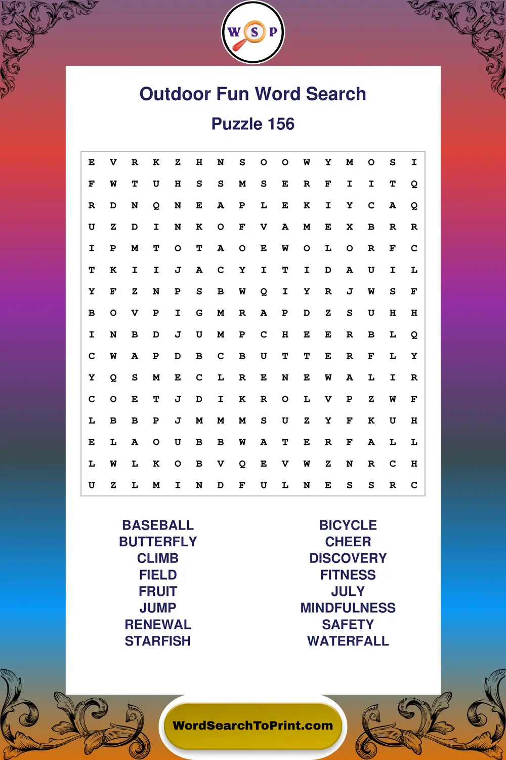 Outdoor Fun Word Search Puzzle 156