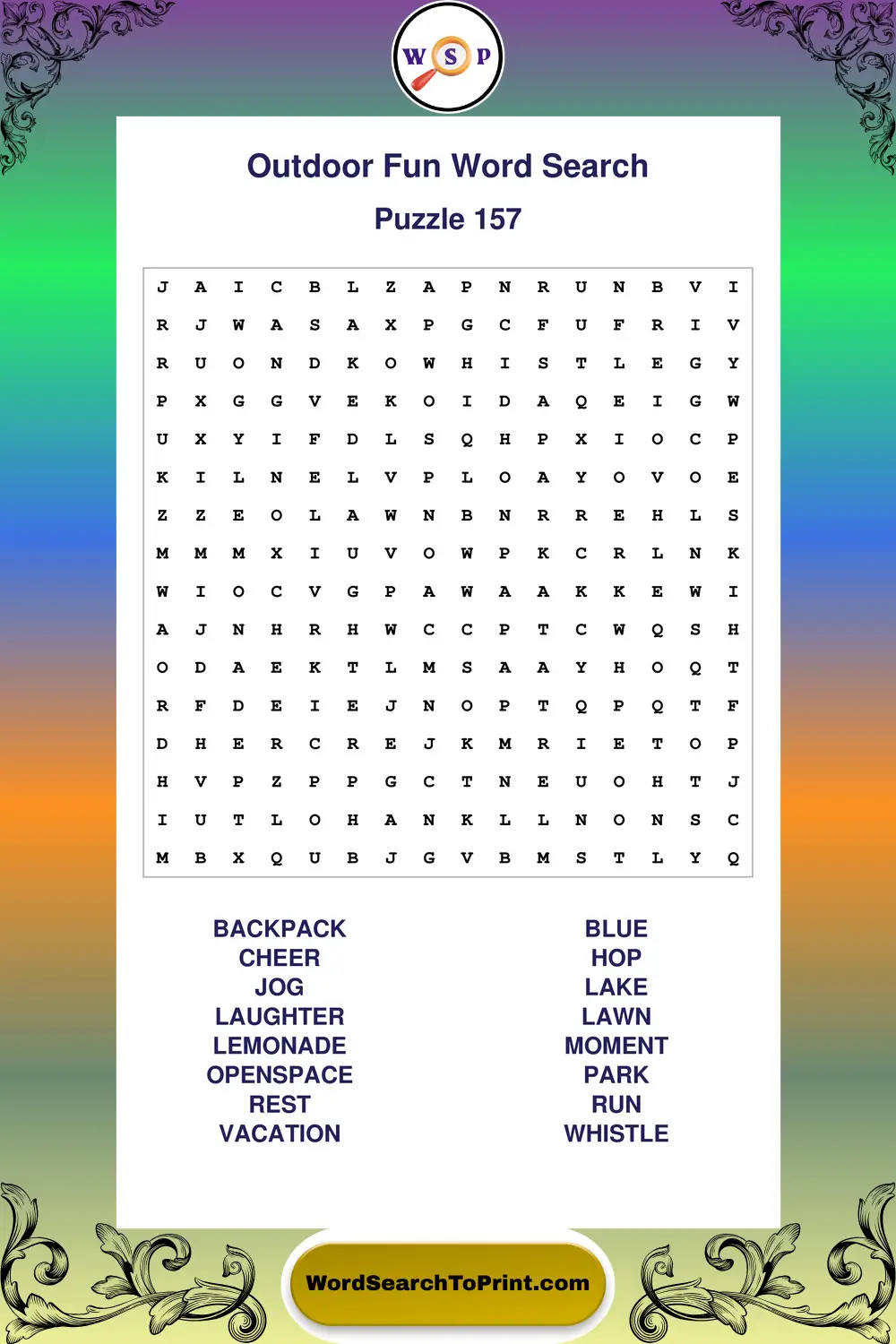Outdoor Fun Word Search Puzzle 157