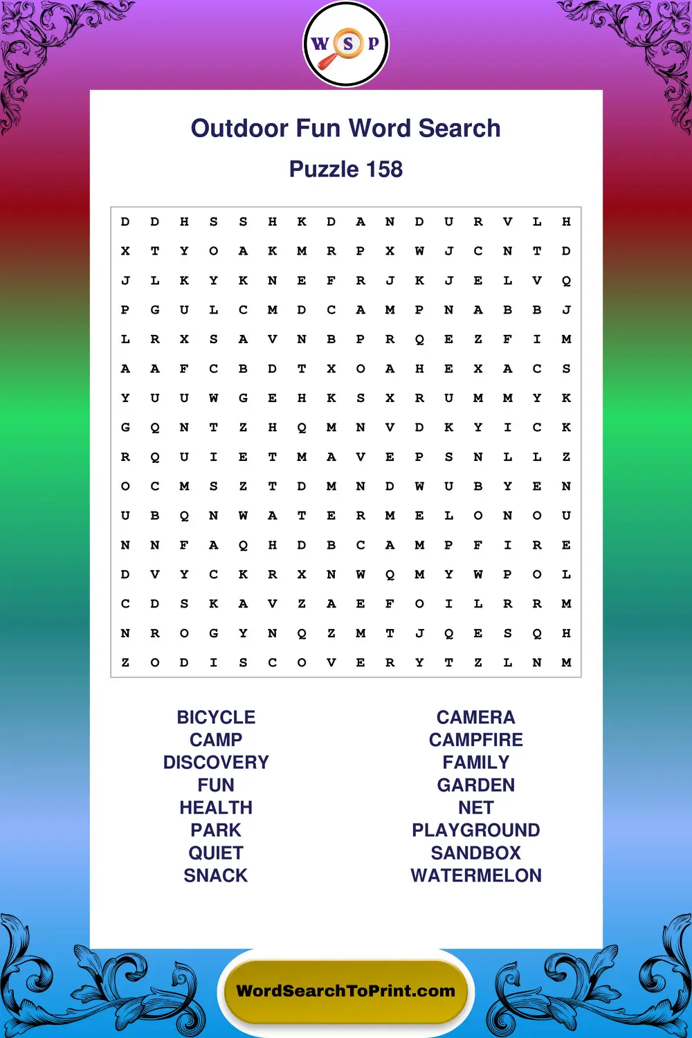 Outdoor Fun Word Search Puzzle 158
