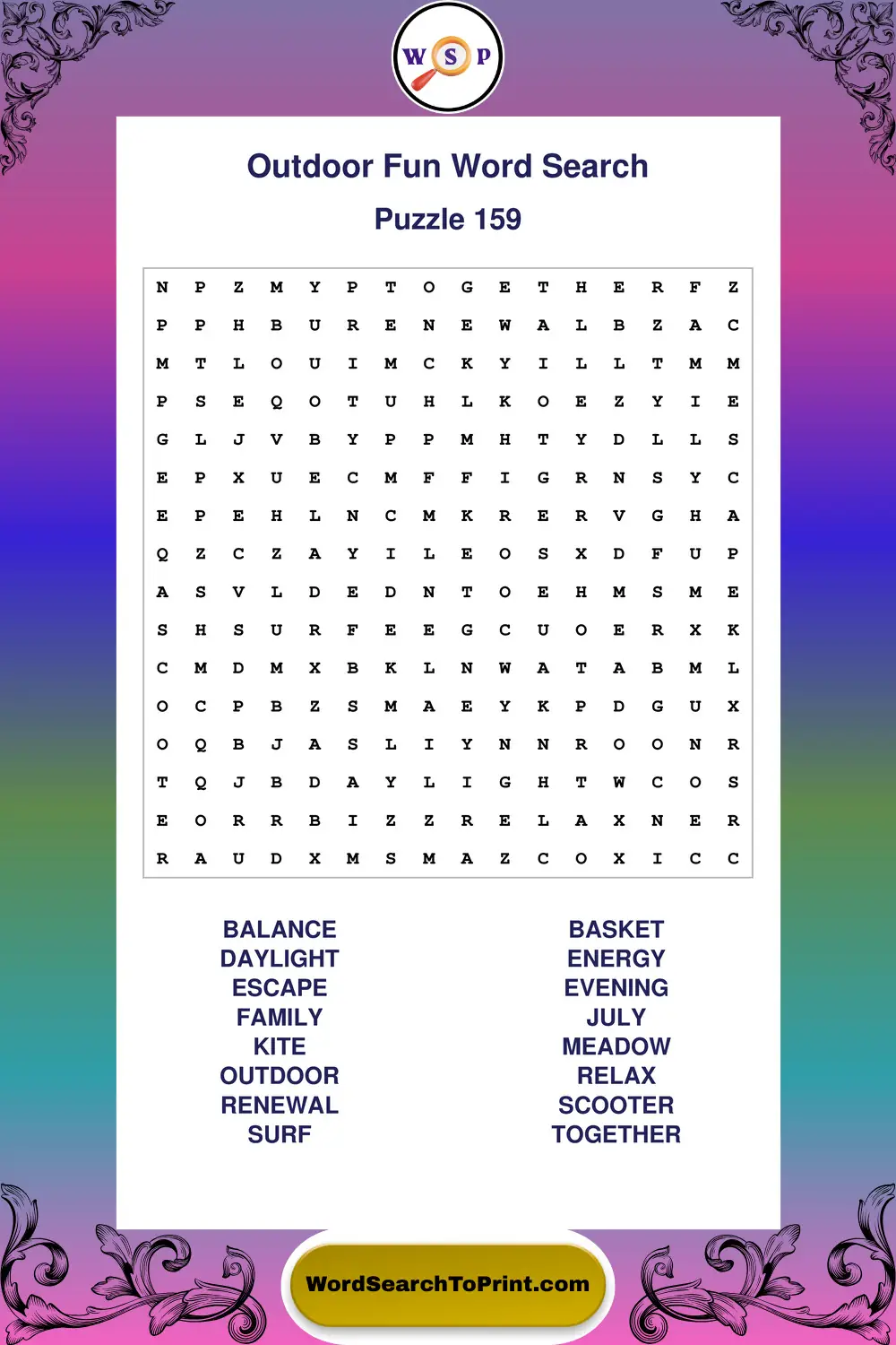 Outdoor Fun Word Search Puzzle 159