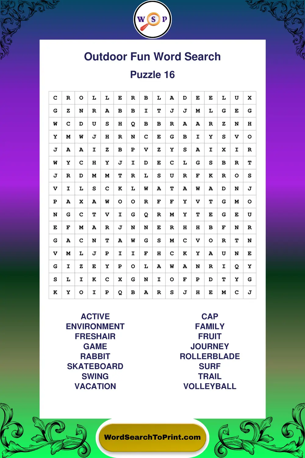 Outdoor Fun Word Search Puzzle 16