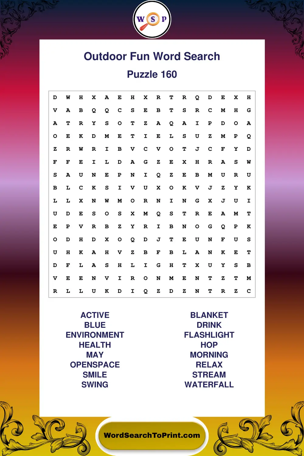 Outdoor Fun Word Search Puzzle 160