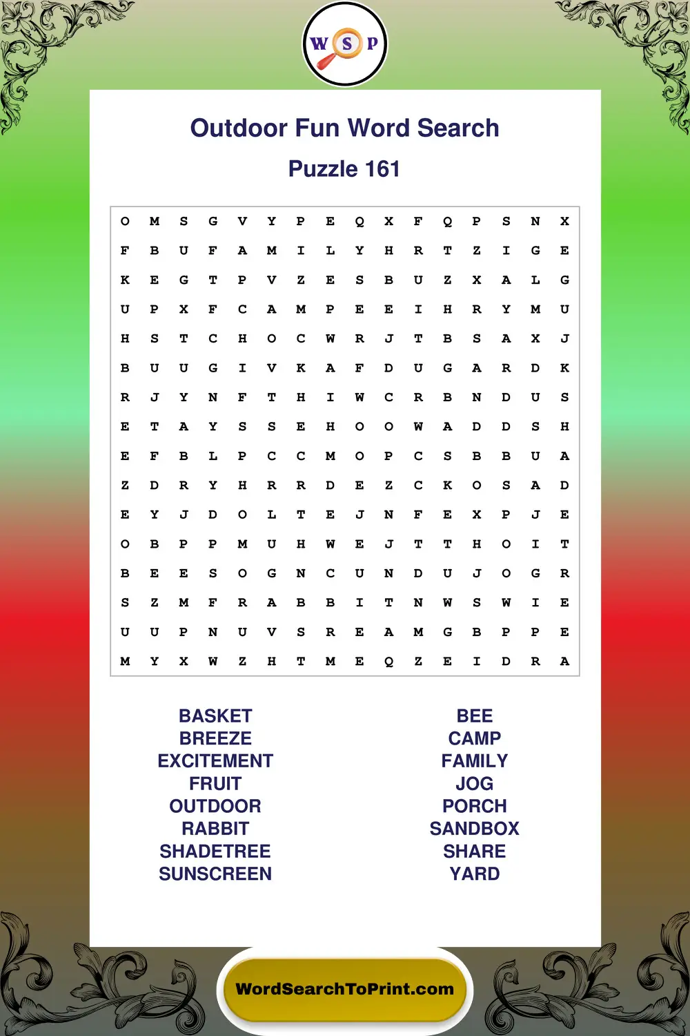Outdoor Fun Word Search Puzzle 161