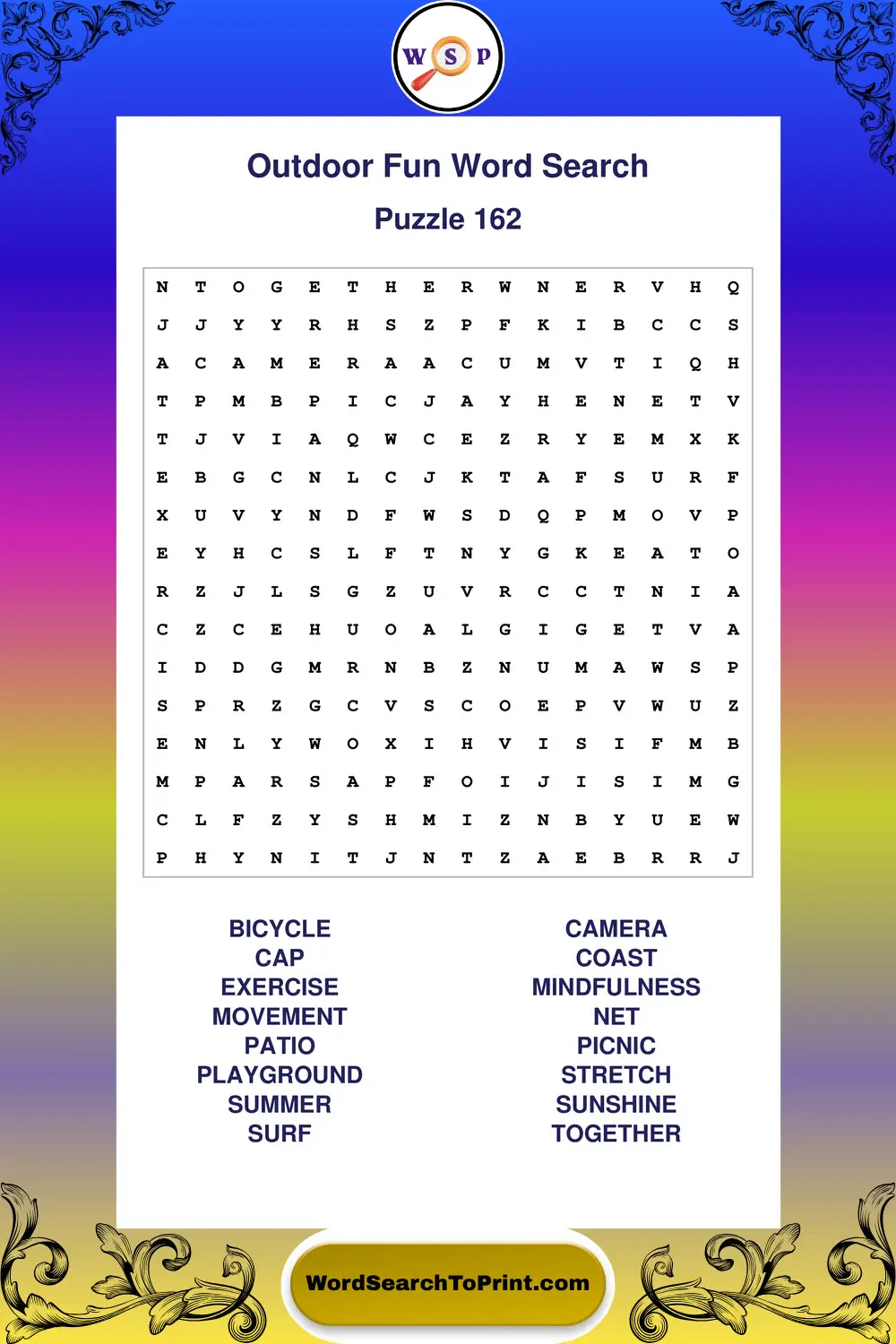 Outdoor Fun Word Search Puzzle 162