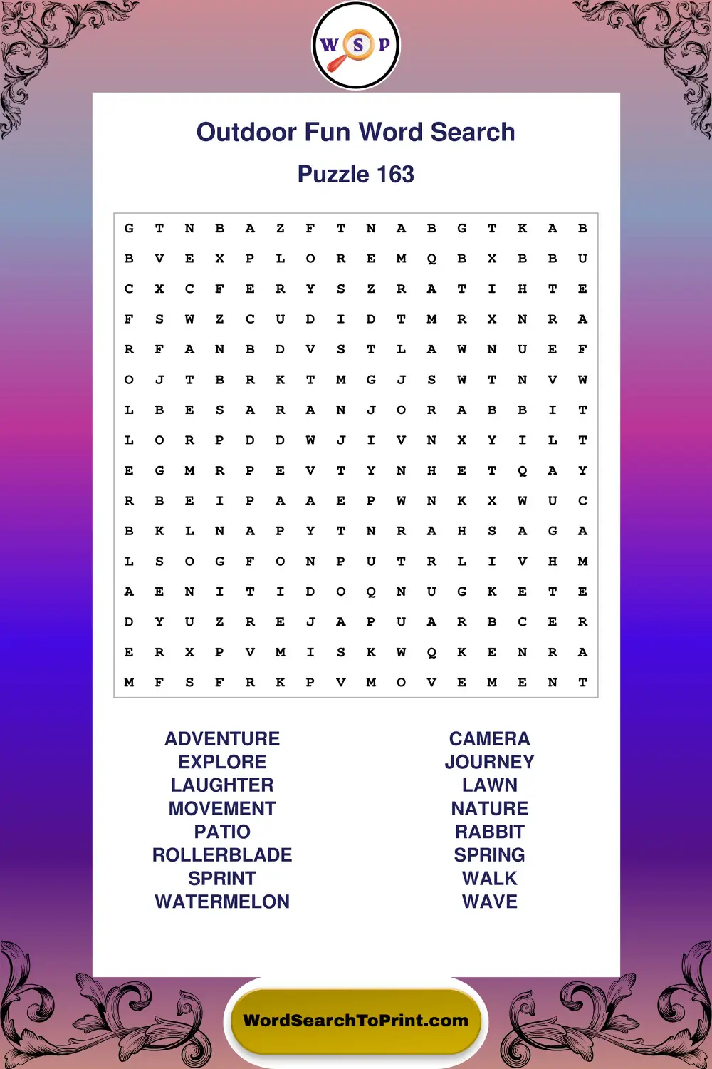 Outdoor Fun Word Search Puzzle 163