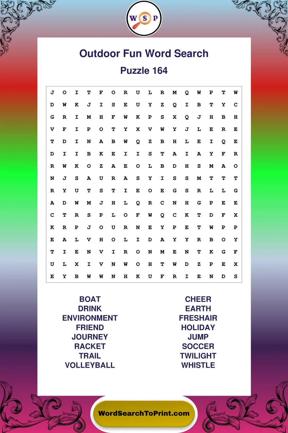 Outdoor Fun Word Search Puzzle 164