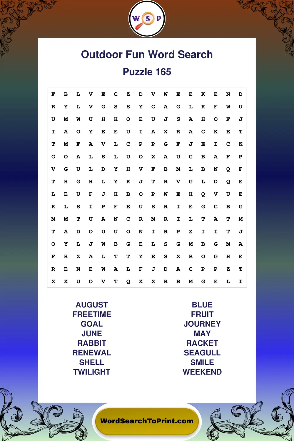 Outdoor Fun Word Search Puzzle 165