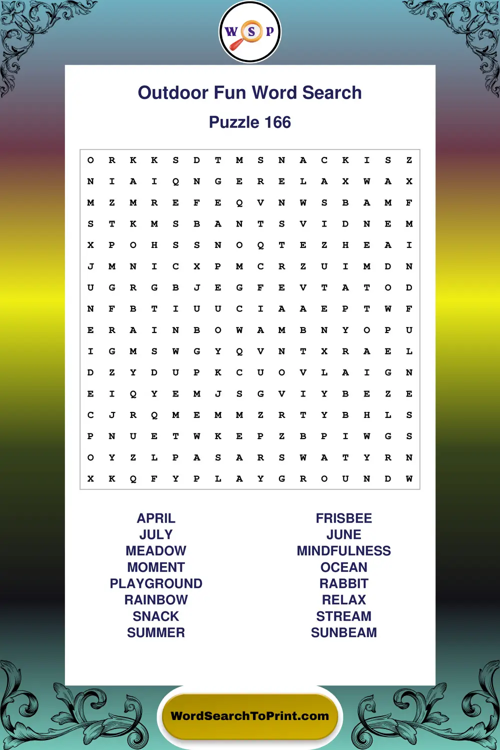 Outdoor Fun Word Search Puzzle 166