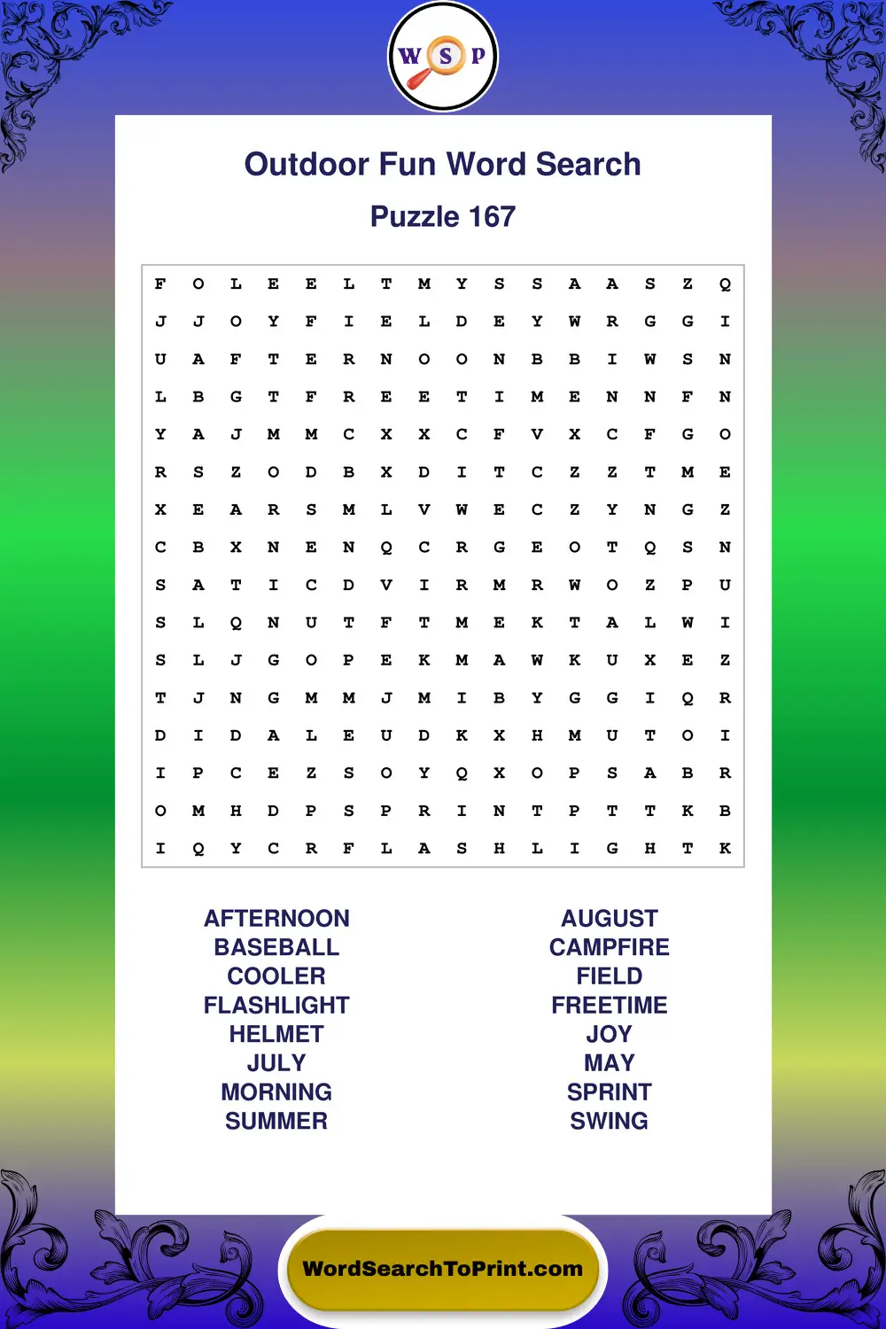 Outdoor Fun Word Search Puzzle 167