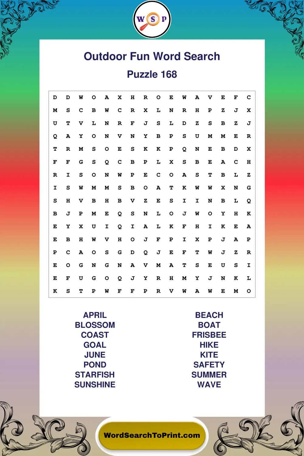 Outdoor Fun Word Search Puzzle 168