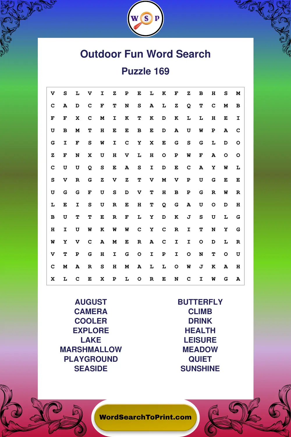 Outdoor Fun Word Search Puzzle 169
