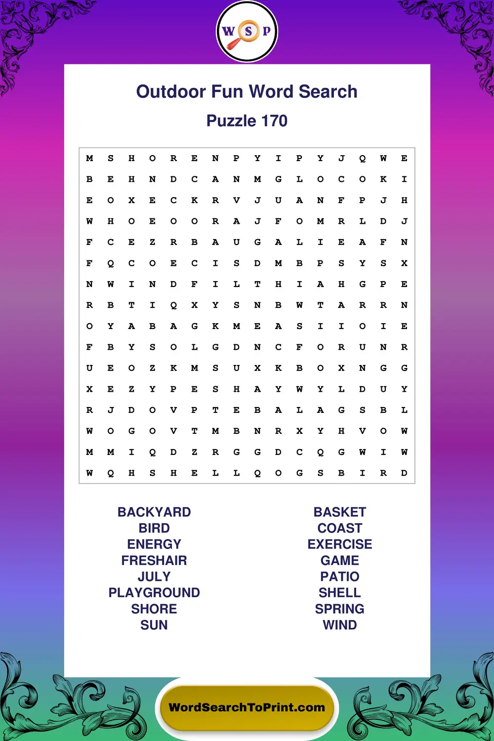 Outdoor Fun Word Search Puzzle 170
