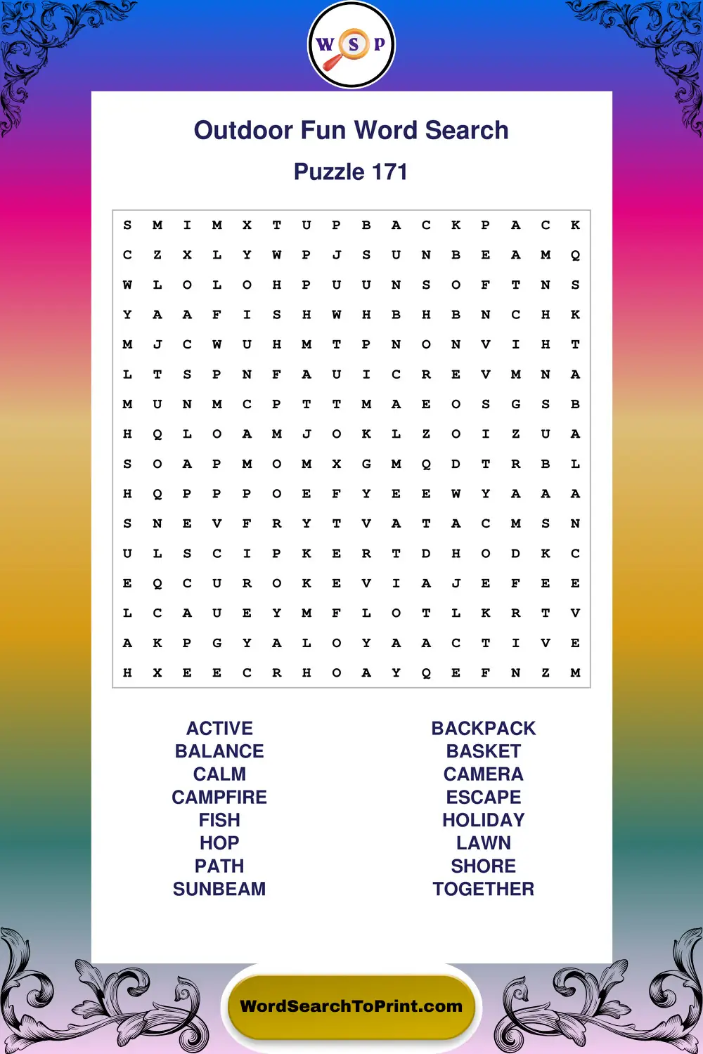 Outdoor Fun Word Search Puzzle 171