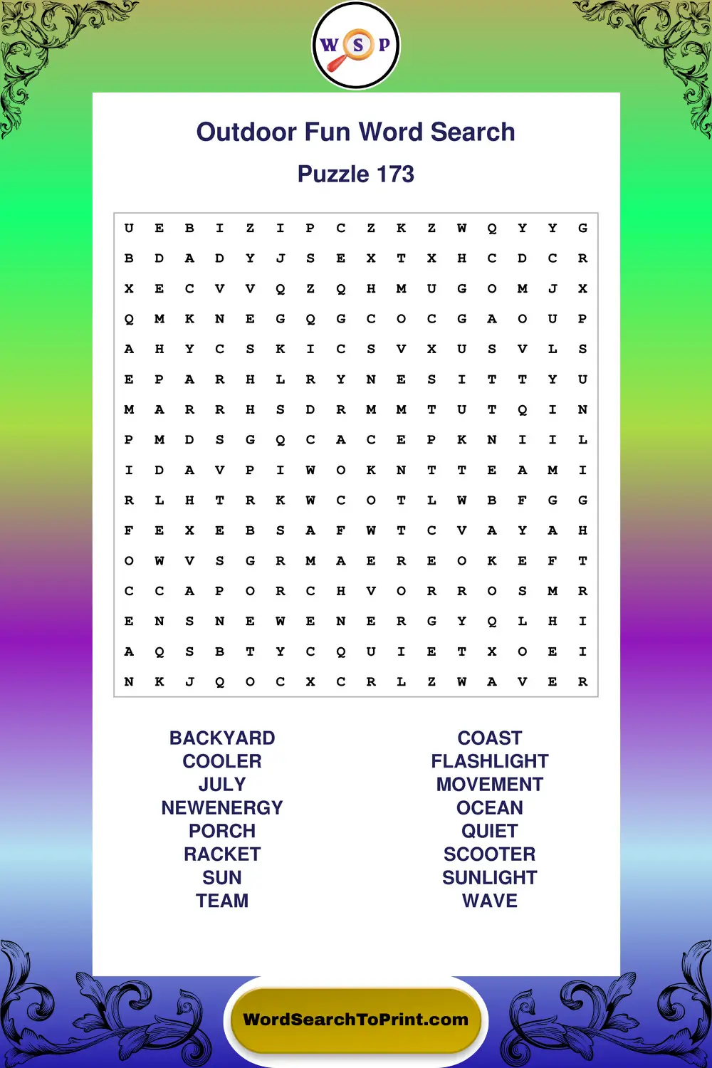 Outdoor Fun Word Search Puzzle 173
