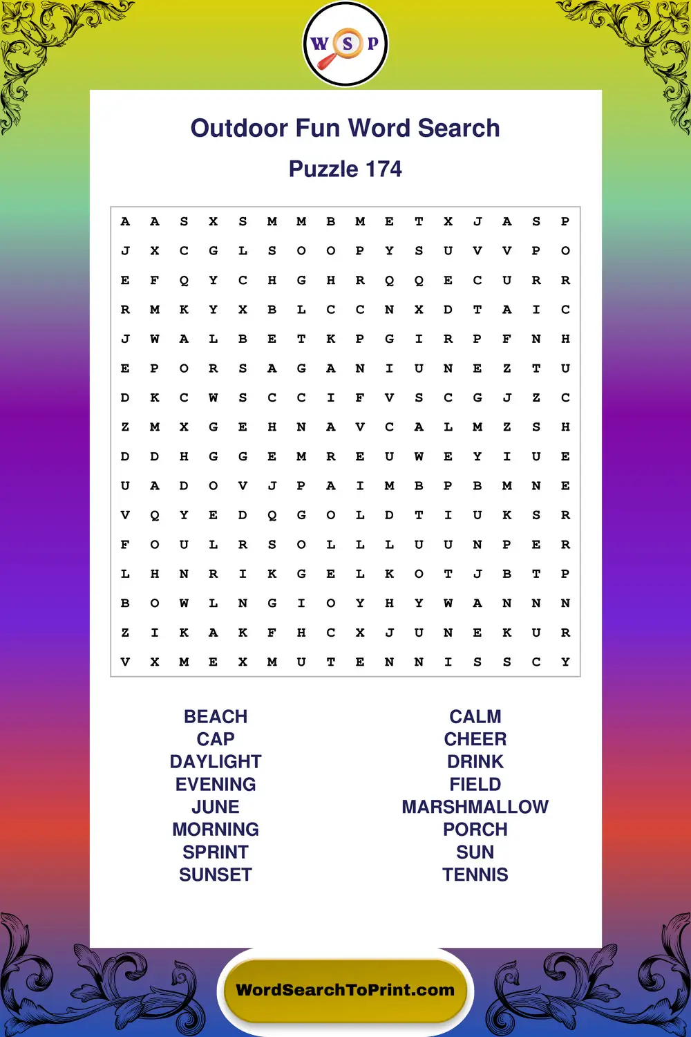 Outdoor Fun Word Search Puzzle 174