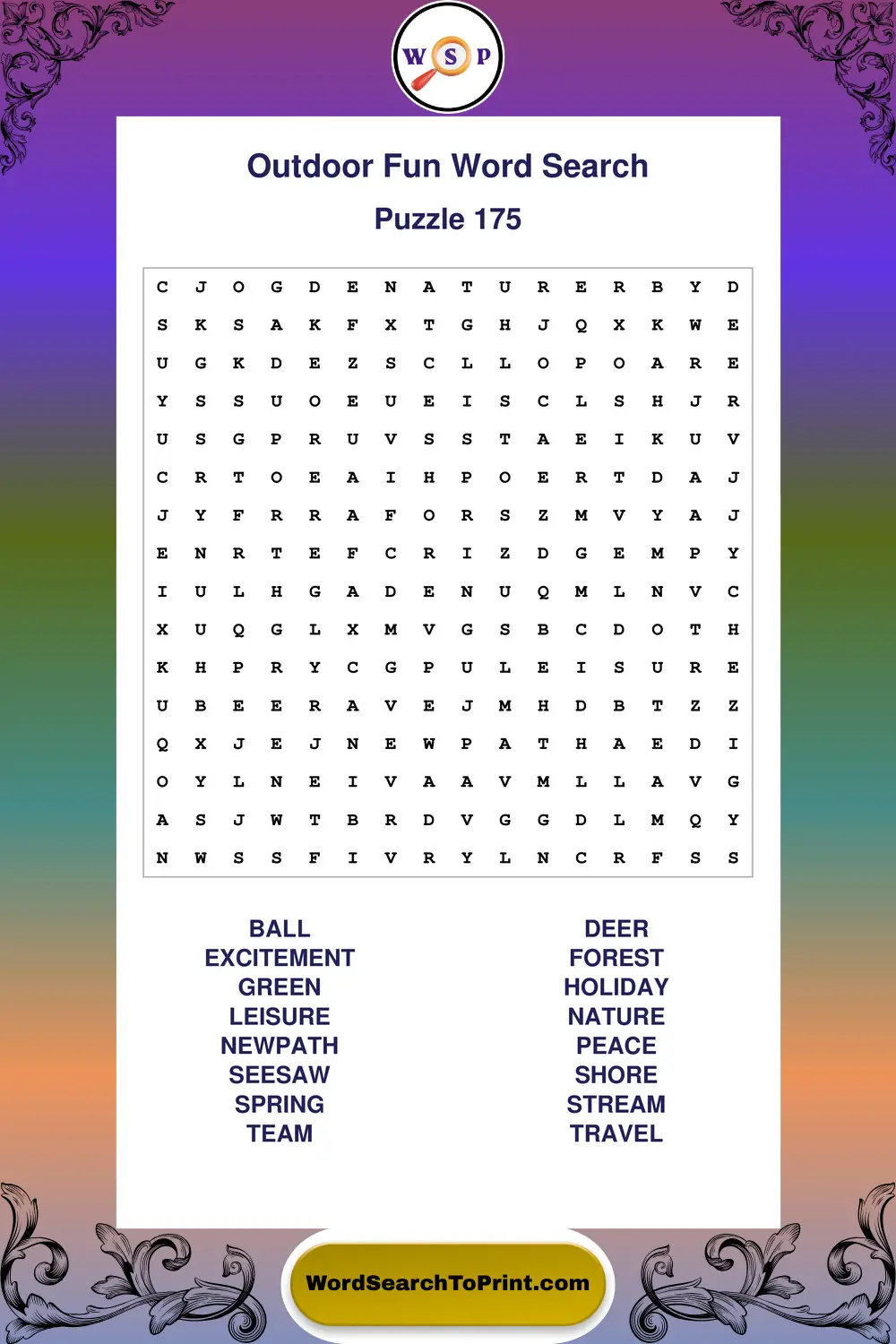 Outdoor Fun Word Search Puzzle 175