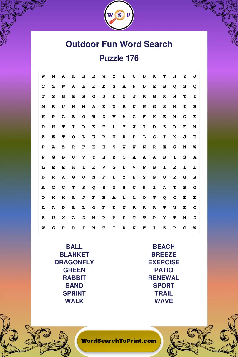 Outdoor Fun Word Search Puzzle 176
