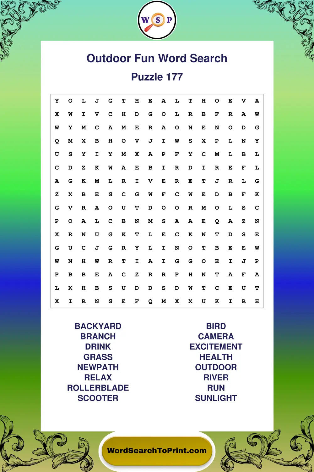 Outdoor Fun Word Search Puzzle 177